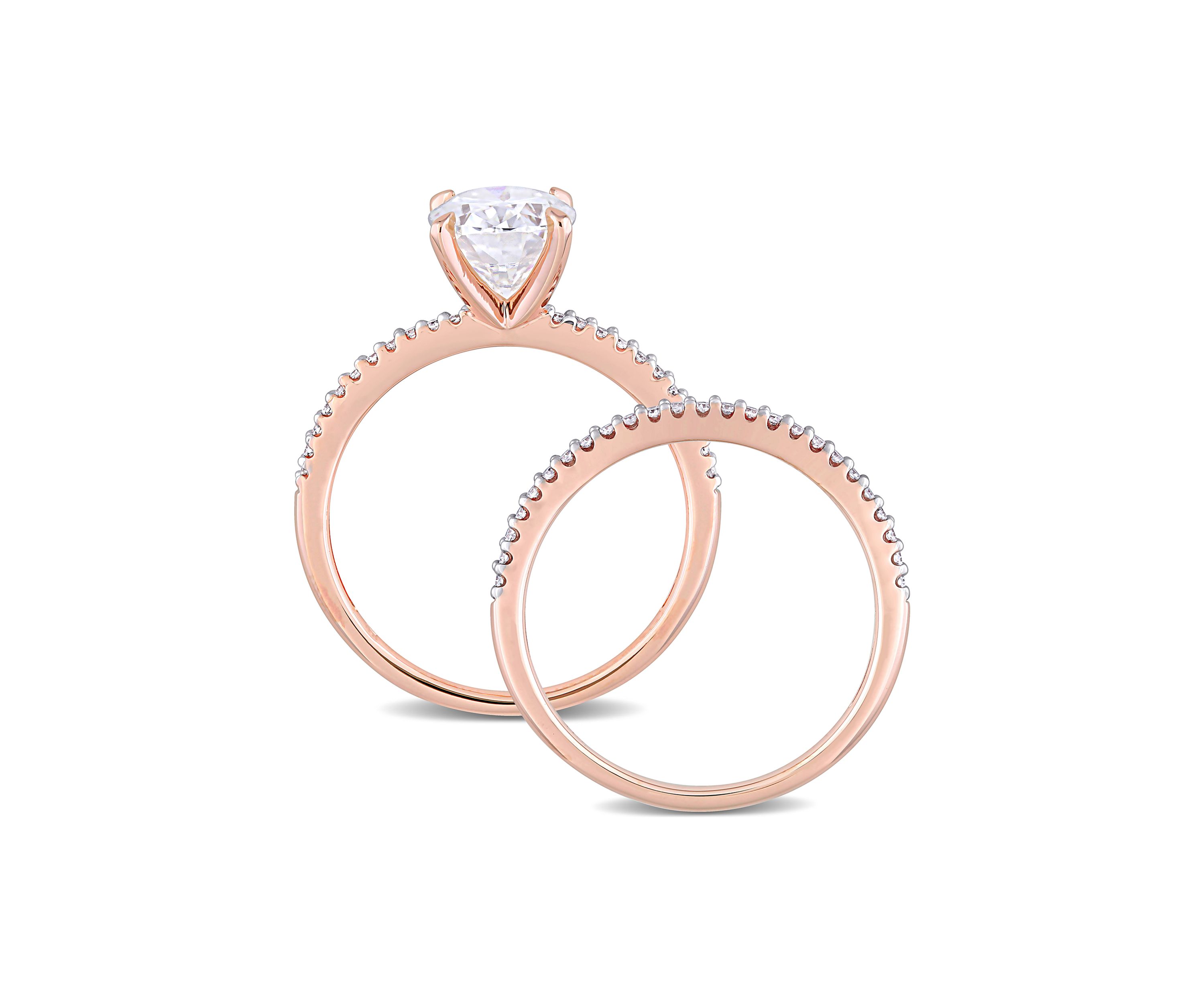 Lab Created 2 ct. t.w. Oval Moissanite and 1/4 ct. t.w. Diamond Bridal Ring Set in 14k Rose Gold