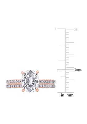 Lab Created 2 ct. t.w. Oval Moissanite and 1/4 Diamond Bridal Ring Set 14k Rose Gold