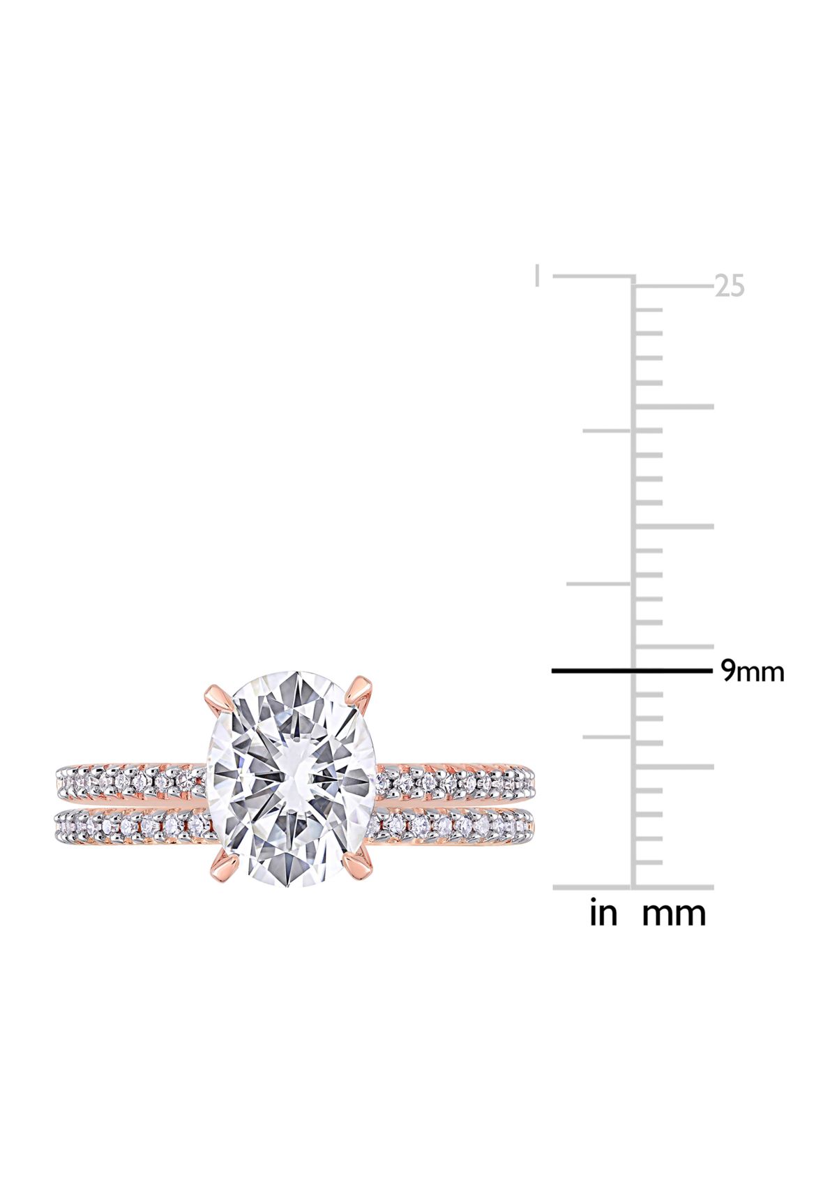 Lab Created 2 ct. t.w. Oval Moissanite and 1/4 ct. t.w. Diamond Bridal Ring Set in 14k Rose Gold
