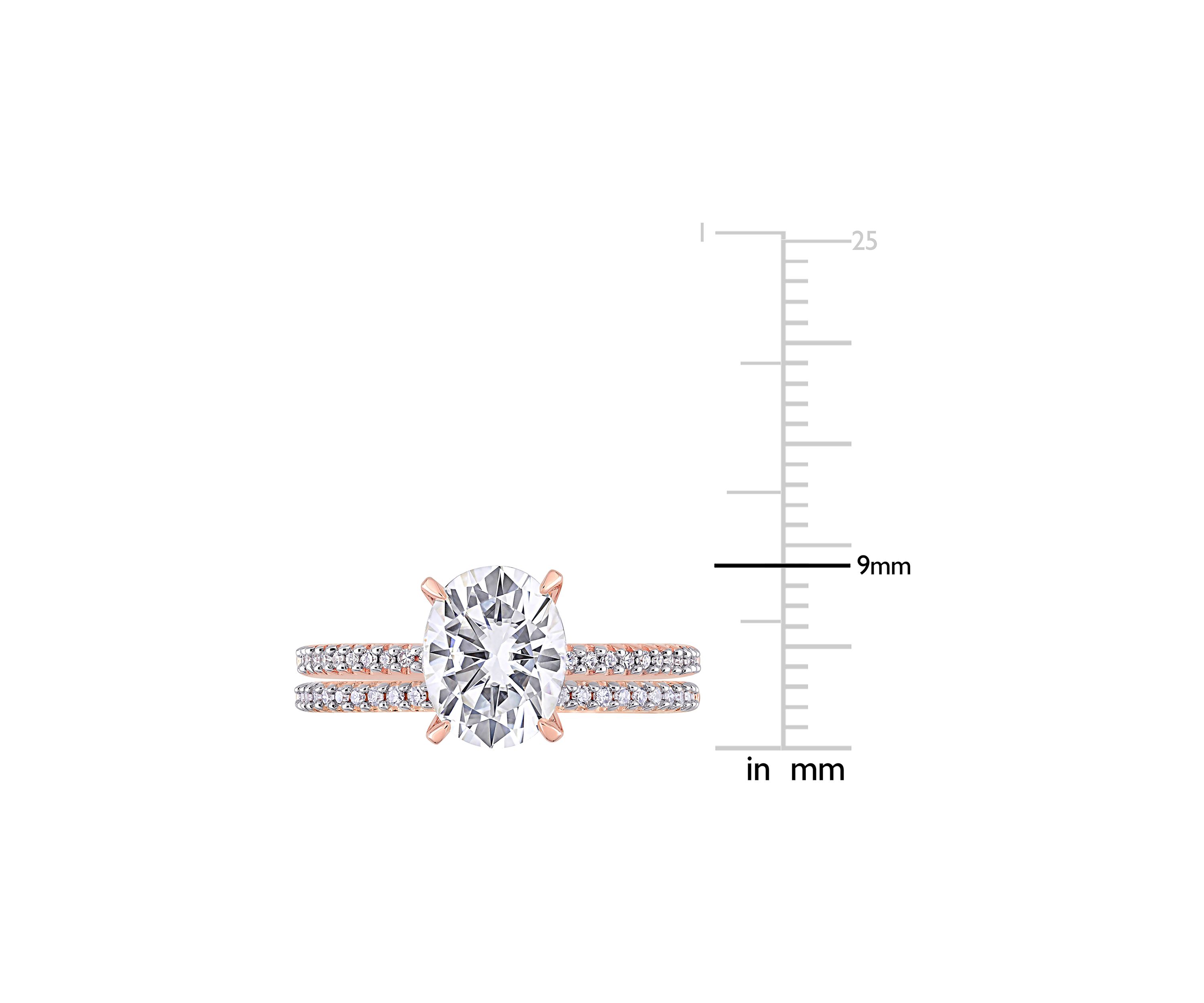 Lab Created 2 ct. t.w. Oval Moissanite and 1/4 ct. t.w. Diamond Bridal Ring Set in 14k Rose Gold