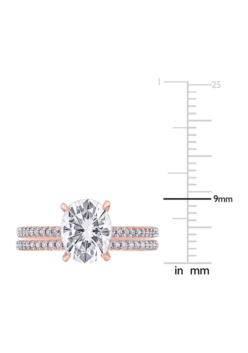Lab Created 2 ct. t.w. Oval Moissanite and 1/4 ct. t.w. Diamond Bridal Ring Set in 14k Rose Gold