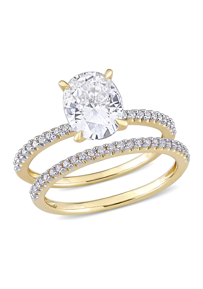 Lab Created 2 ct. t.w. Oval Moissanite and 1/4 ct. t.w. Diamond Bridal Ring Set in 14k Yellow Gold