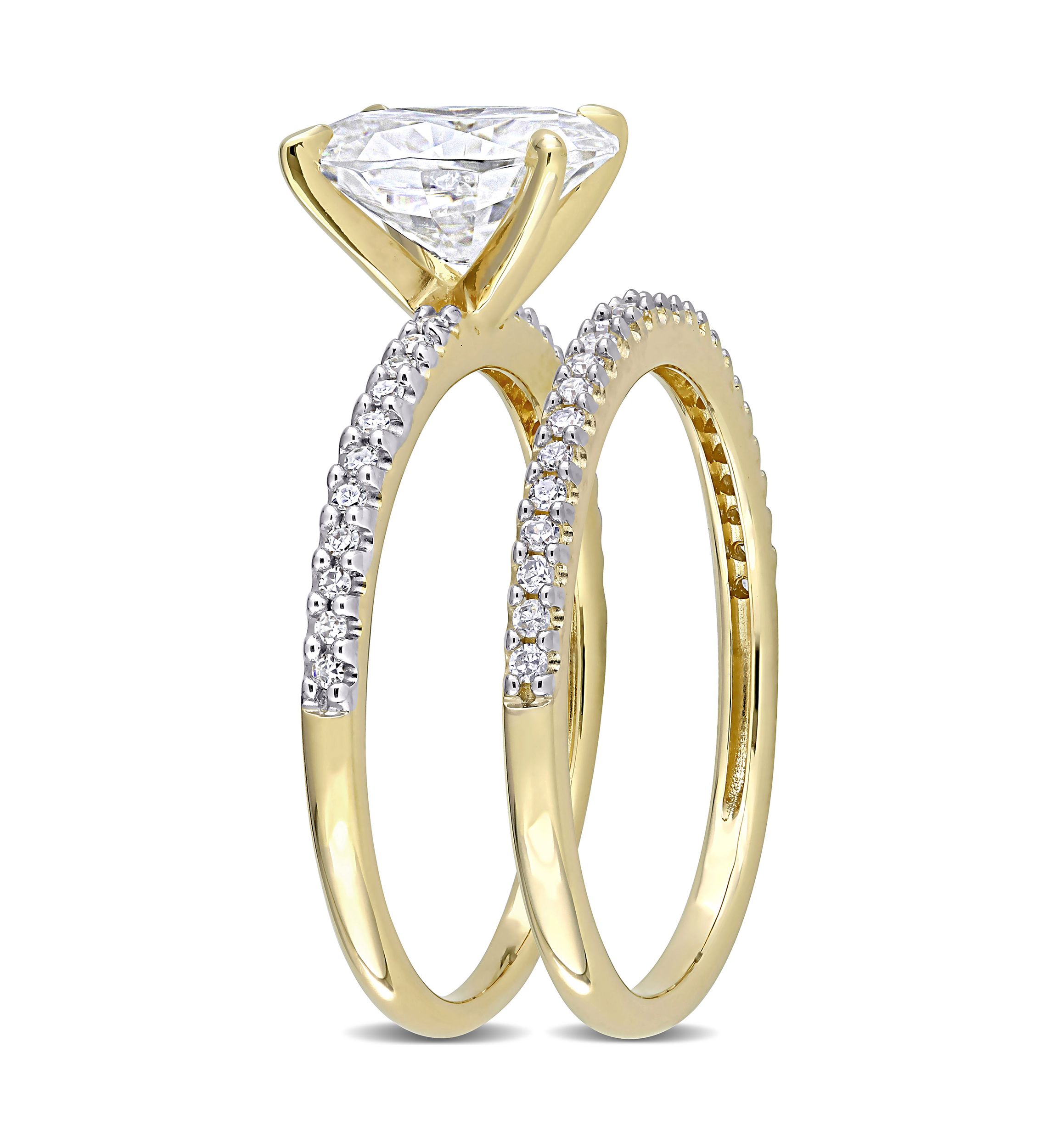 Lab Created 2 ct. t.w. Oval Moissanite and 1/4 ct. t.w. Diamond Bridal Ring Set in 14k Yellow Gold