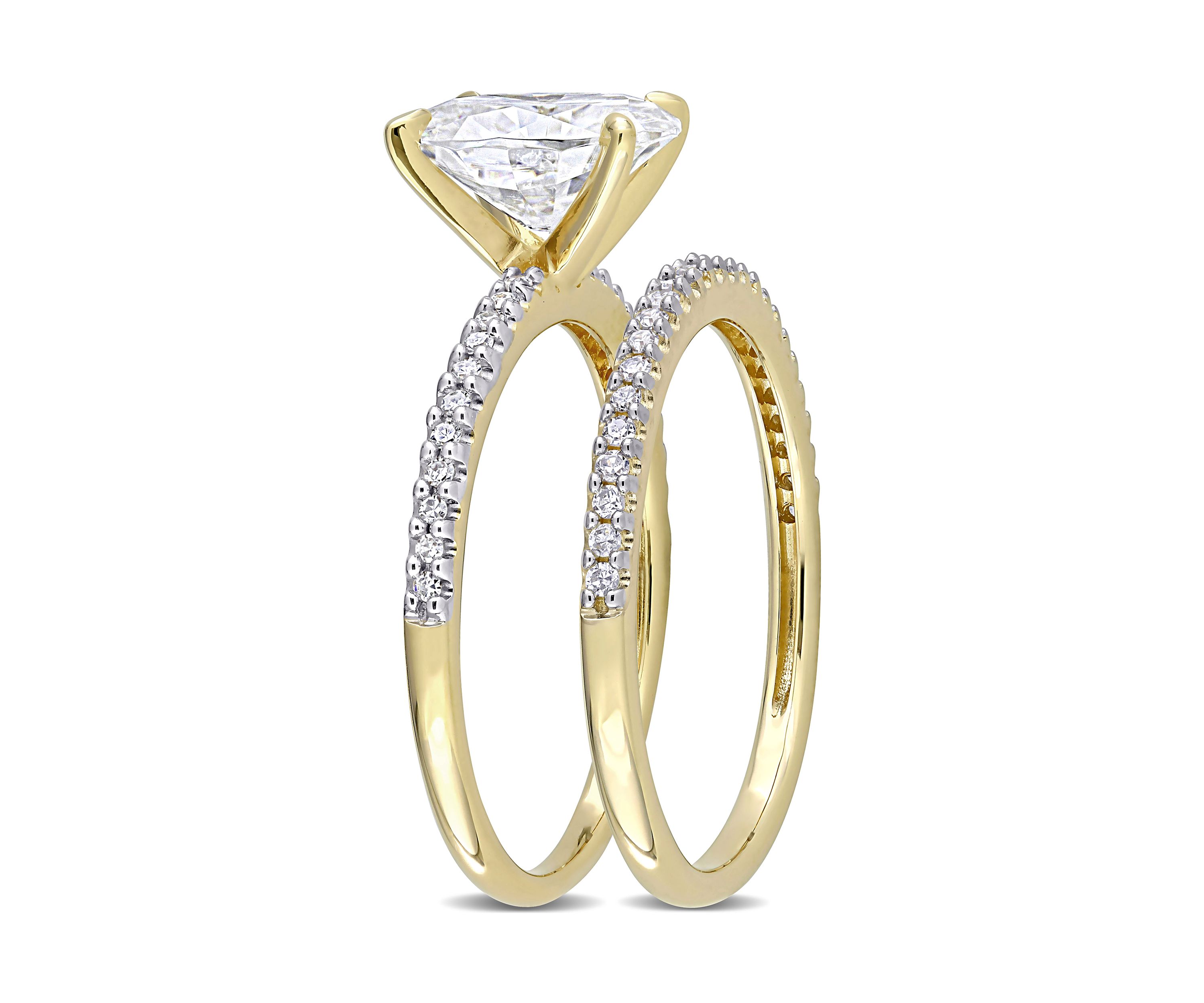 Lab Created 2 ct. t.w. Oval Moissanite and 1/4 ct. t.w. Diamond Bridal Ring Set in 14k Yellow Gold