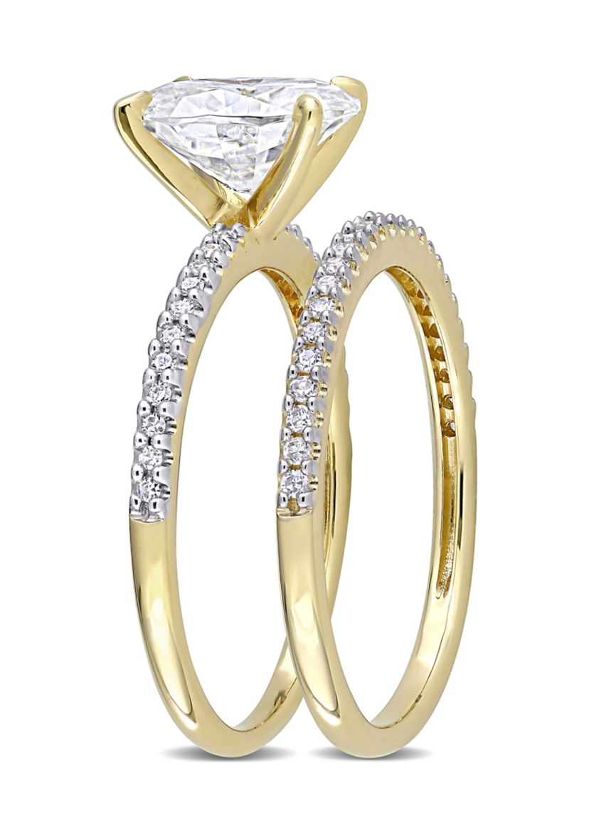 Lab Created 2 ct. t.w. Oval Moissanite and 1/4 ct. t.w. Diamond Bridal Ring Set in 14k Yellow Gold