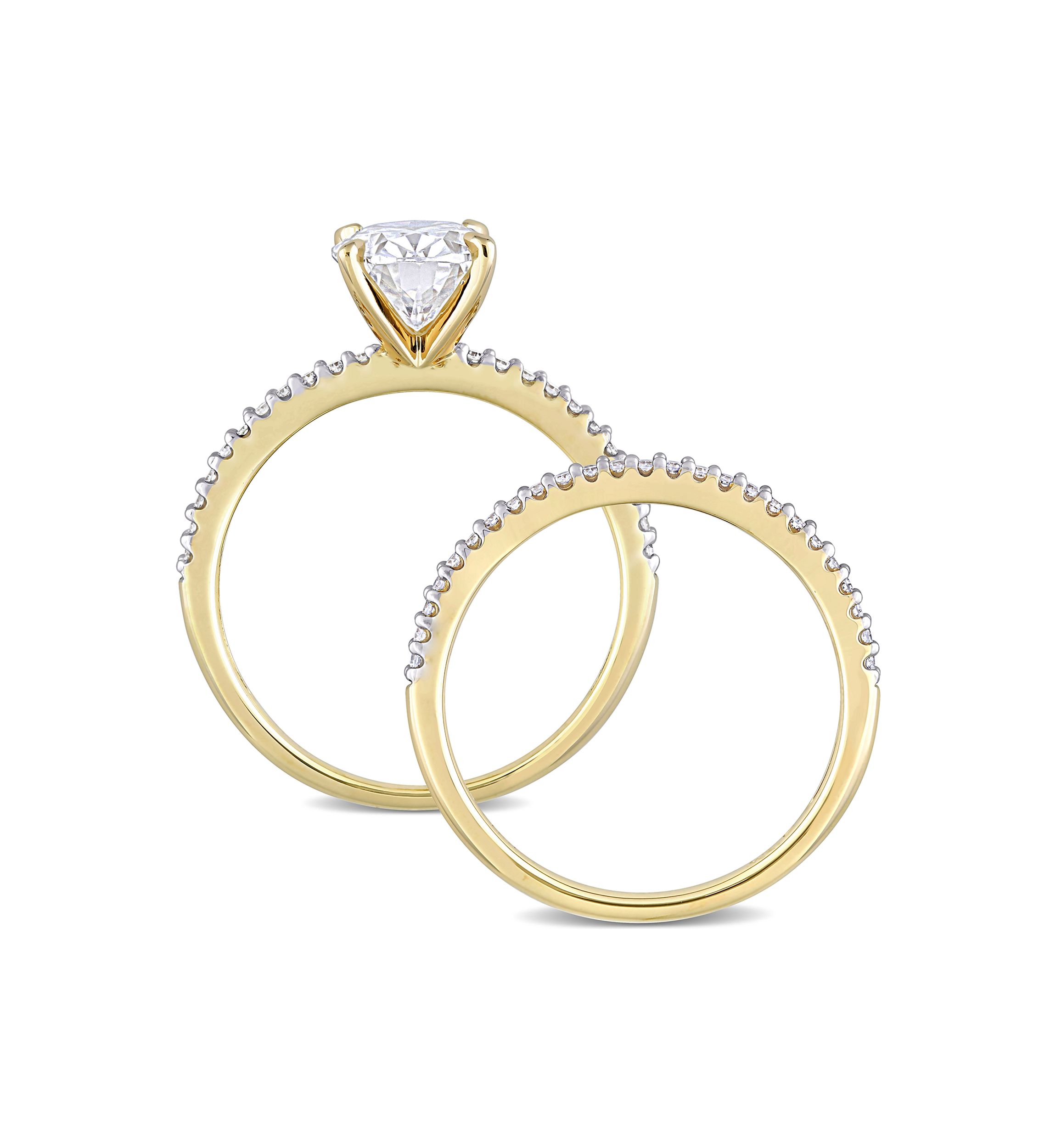 Lab Created 2 ct. t.w. Oval Moissanite and 1/4 ct. t.w. Diamond Bridal Ring Set in 14k Yellow Gold