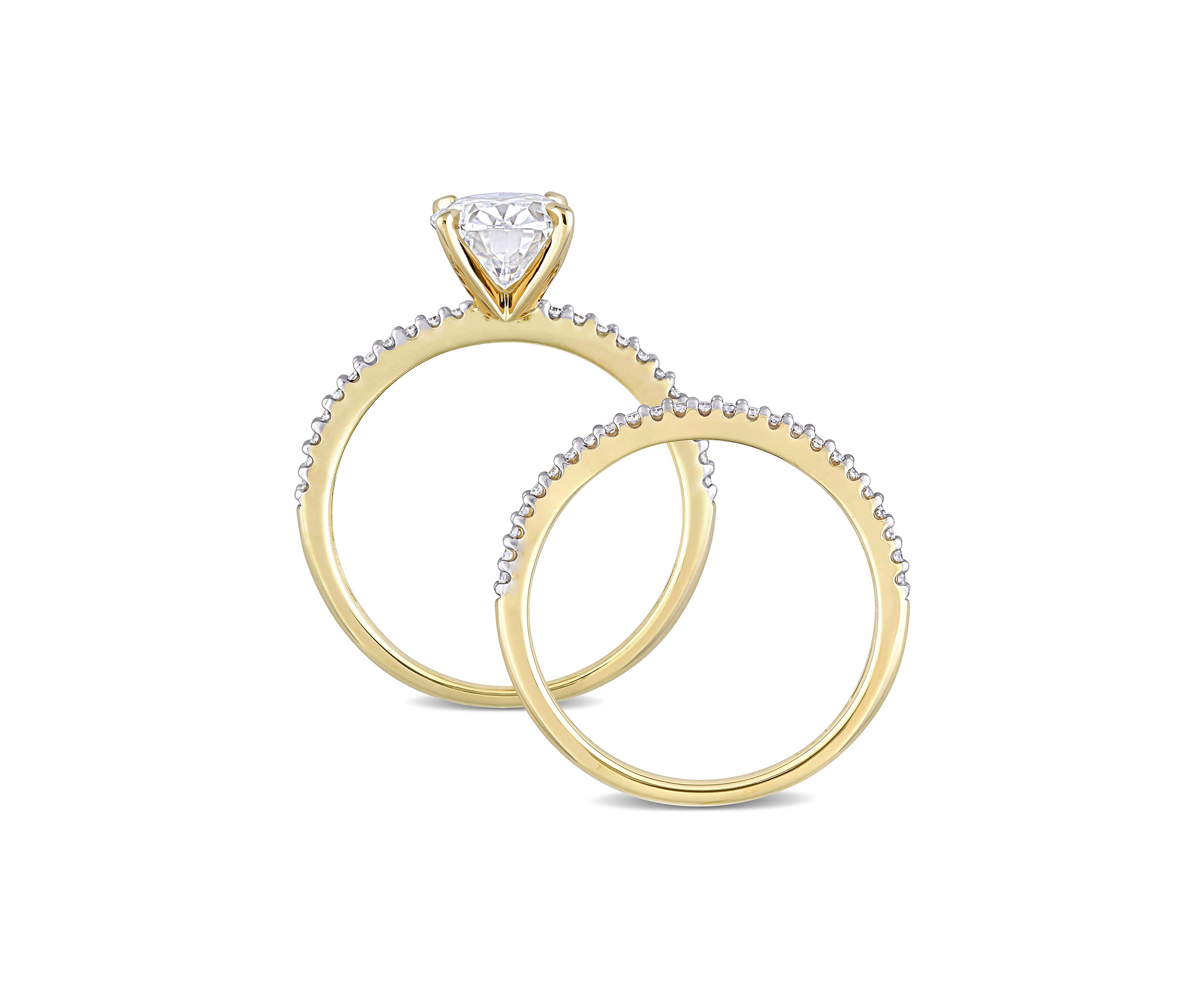 Lab Created 2 ct. t.w. Oval Moissanite and 1/4 ct. t.w. Diamond Bridal Ring Set in 14k Yellow Gold