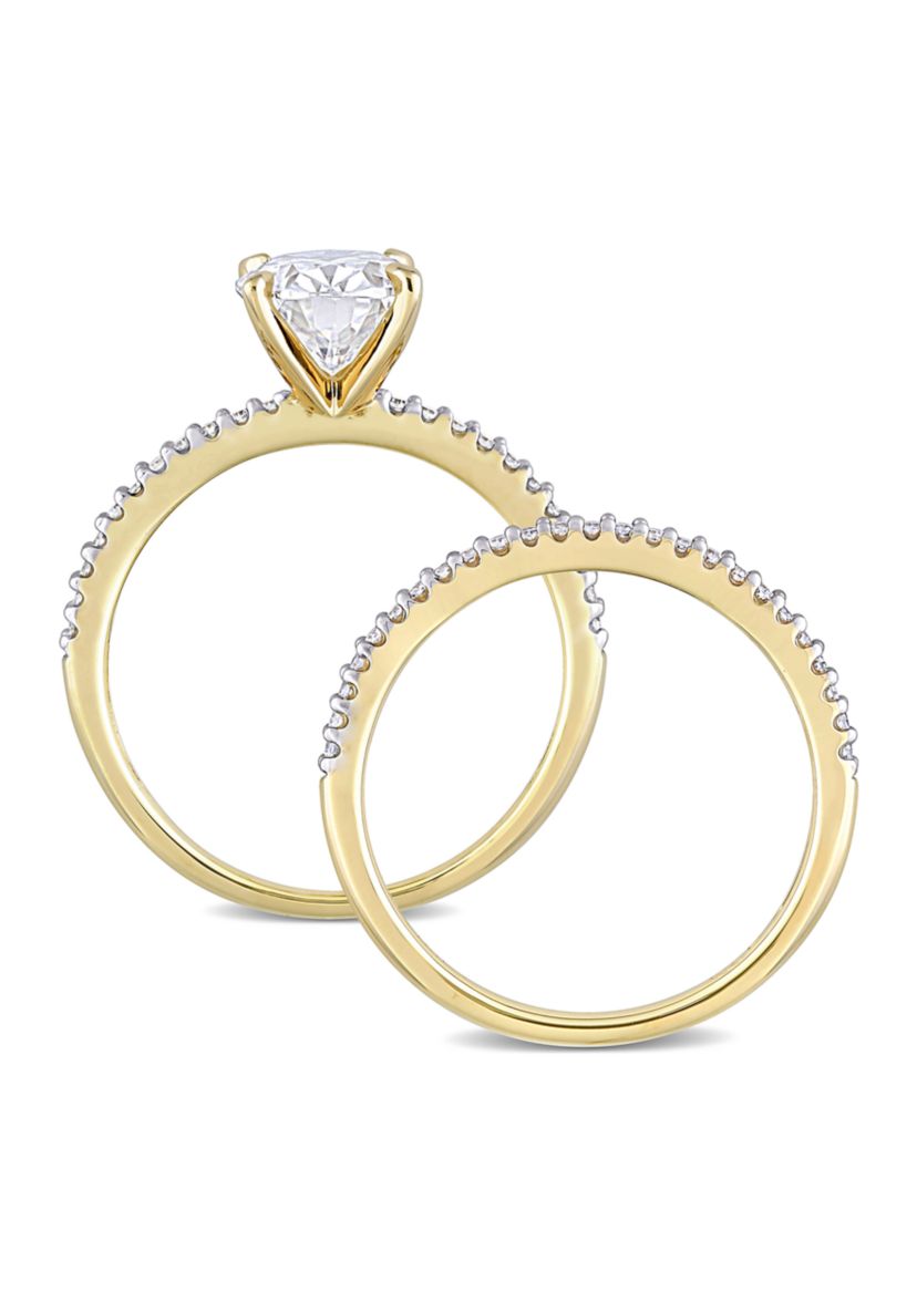 Lab Created 2 ct. t.w. Oval Moissanite and 1/4 ct. t.w. Diamond Bridal Ring Set in 14k Yellow Gold