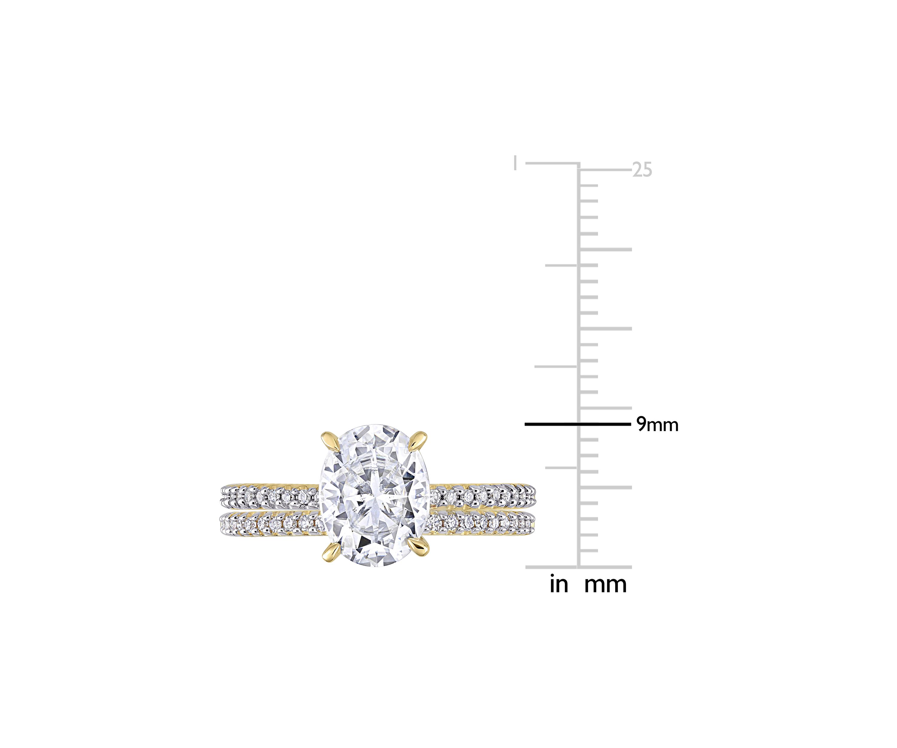 Lab Created 2 ct. t.w. Oval Moissanite and 1/4 ct. t.w. Diamond Bridal Ring Set in 14k Yellow Gold