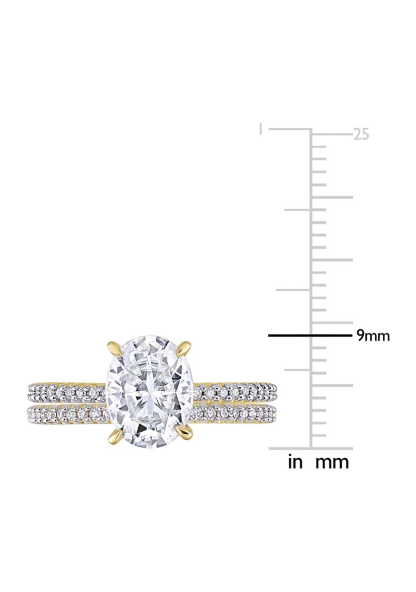 Lab Created 2 ct. t.w. Oval Moissanite and 1/4 ct. t.w. Diamond Bridal Ring Set in 14k Yellow Gold