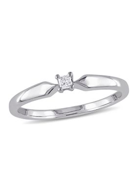 Diamond-Accent Princess-cut Solitaire Ring Sterling Silver