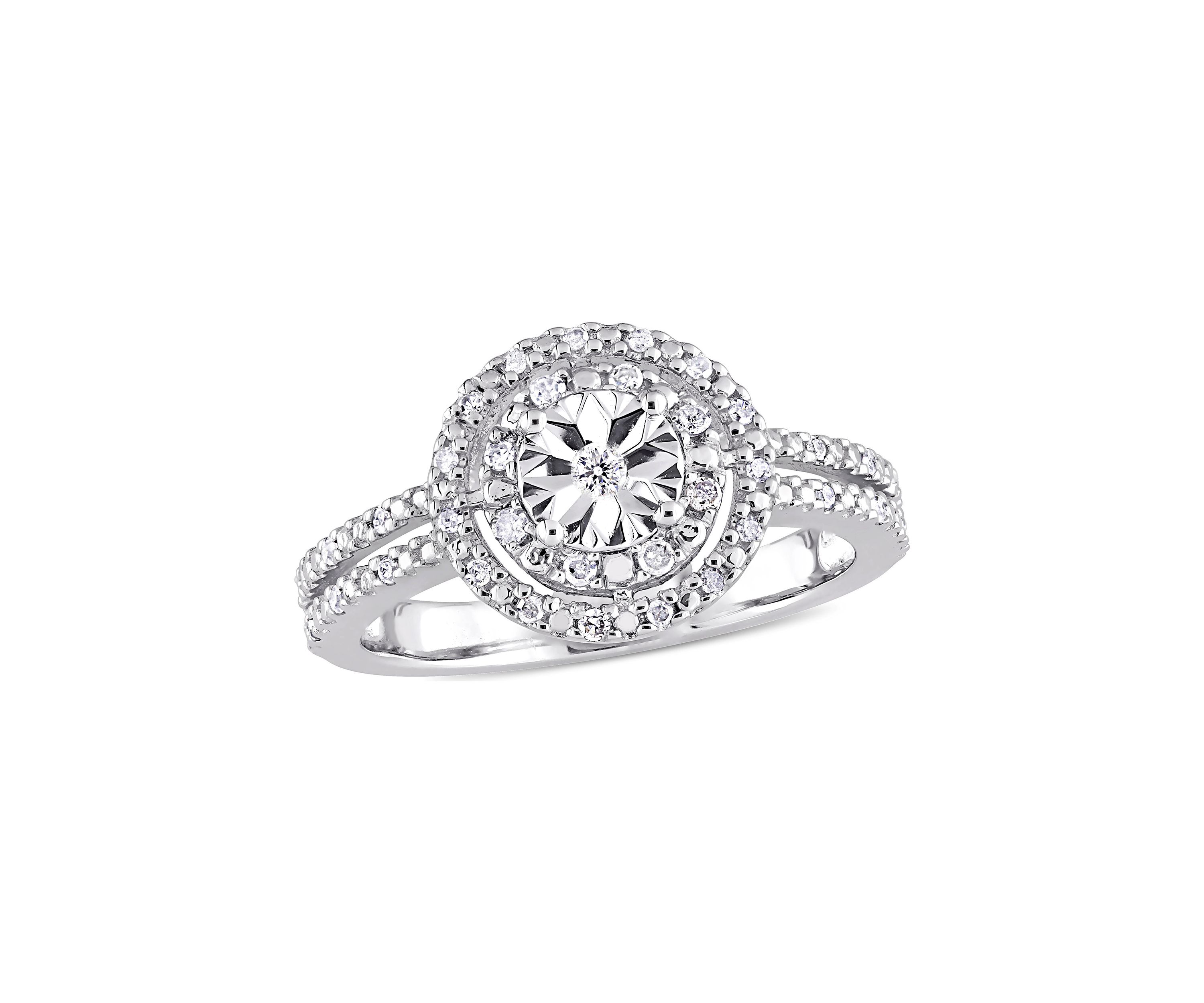 1/5 ct. t.w.  Diamond Halo Split Shank Ring in Sterling Silver