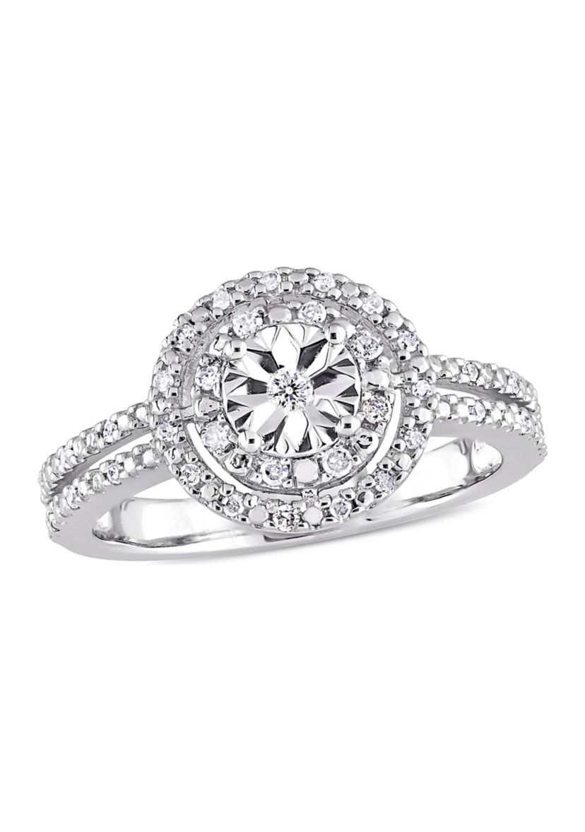 1/5 ct. t.w.  Diamond Halo Split Shank Ring in Sterling Silver