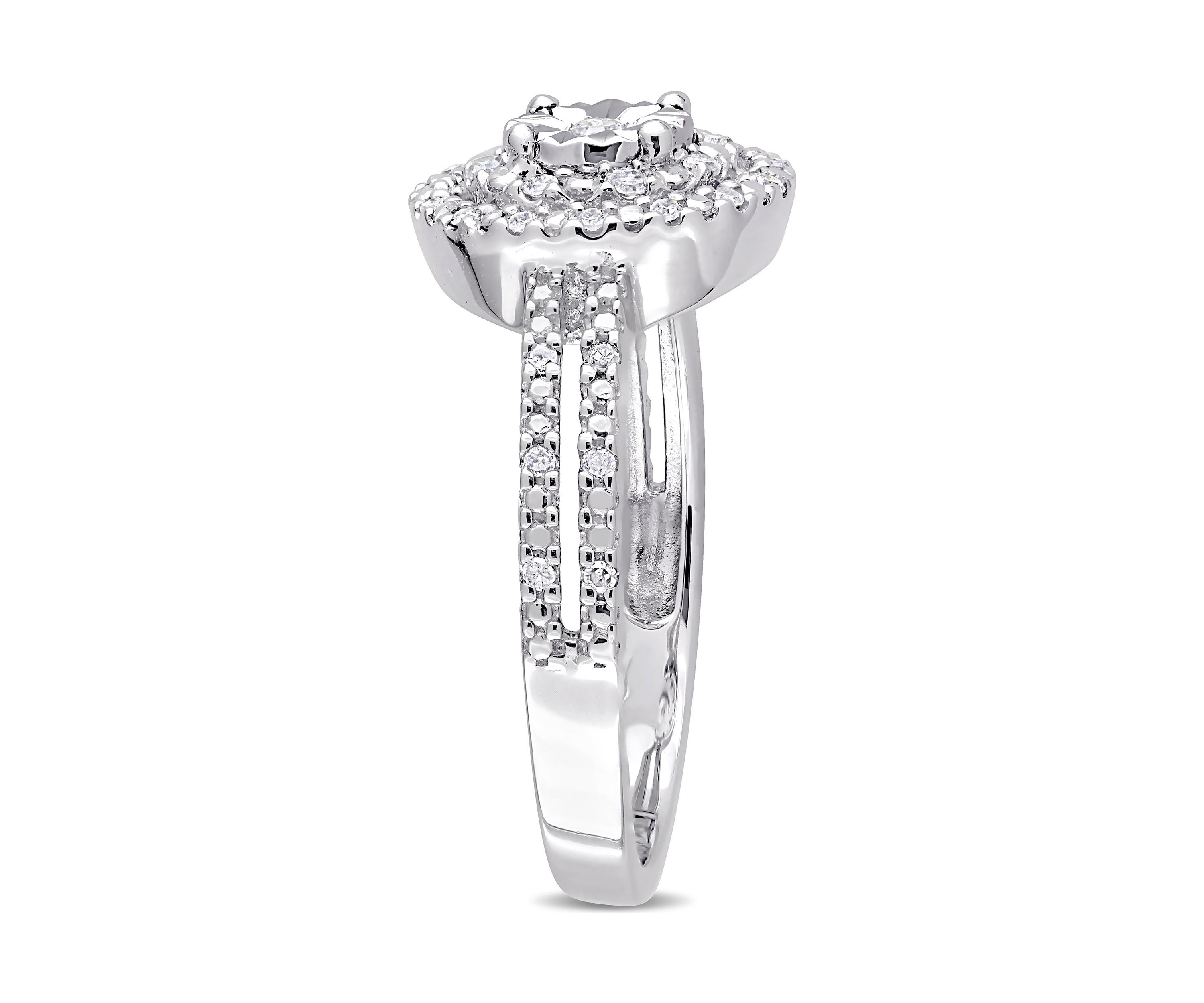 1/5 ct. t.w.  Diamond Halo Split Shank Ring in Sterling Silver