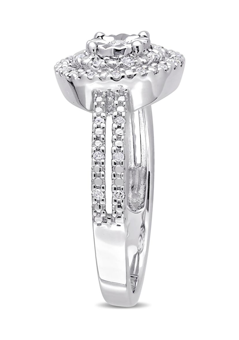 1/5 ct. t.w.  Diamond Halo Split Shank Ring in Sterling Silver