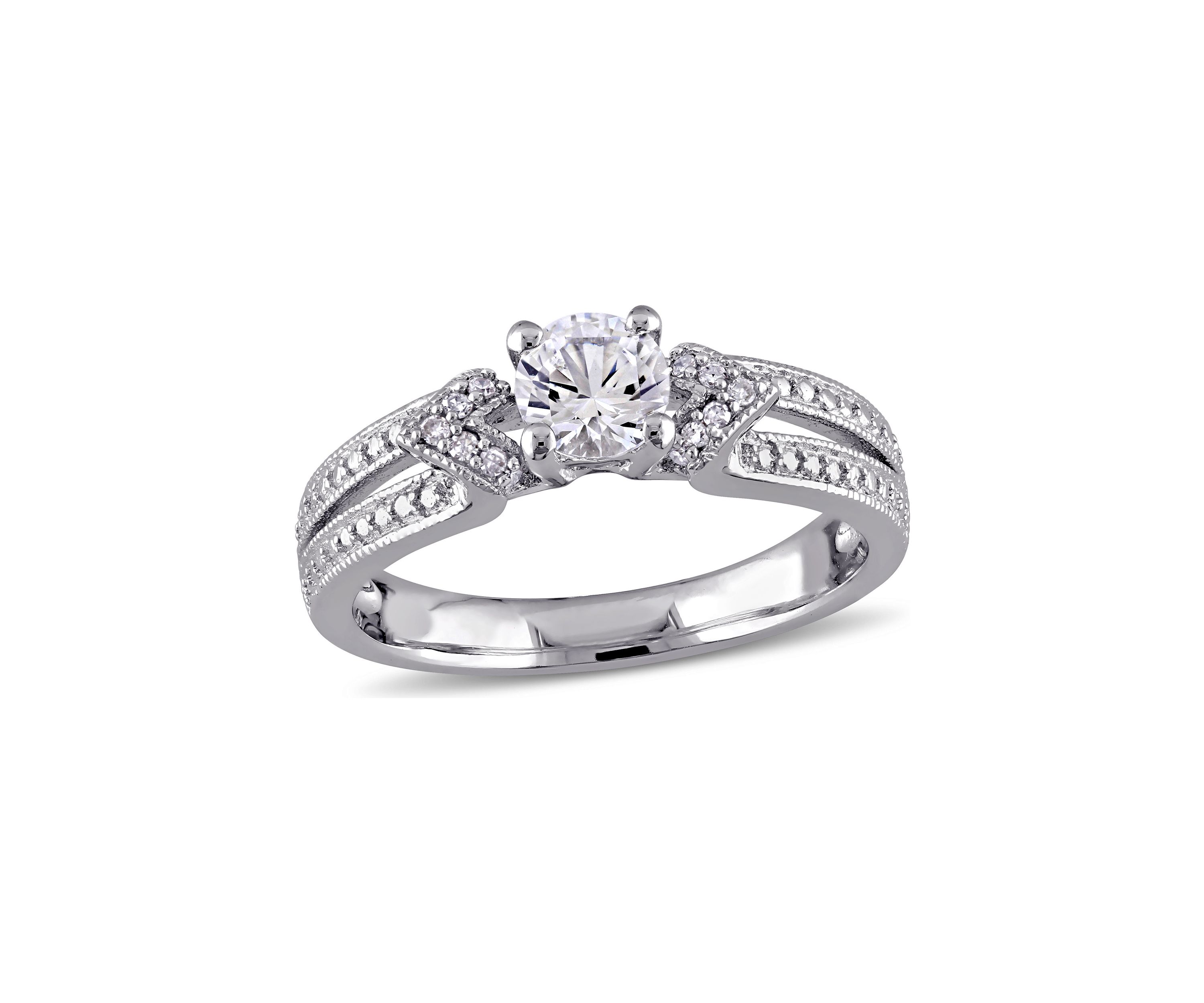 5/8 ct. t.w. Created White Sapphire and Diamond Split Shank Ring in Sterling Silver