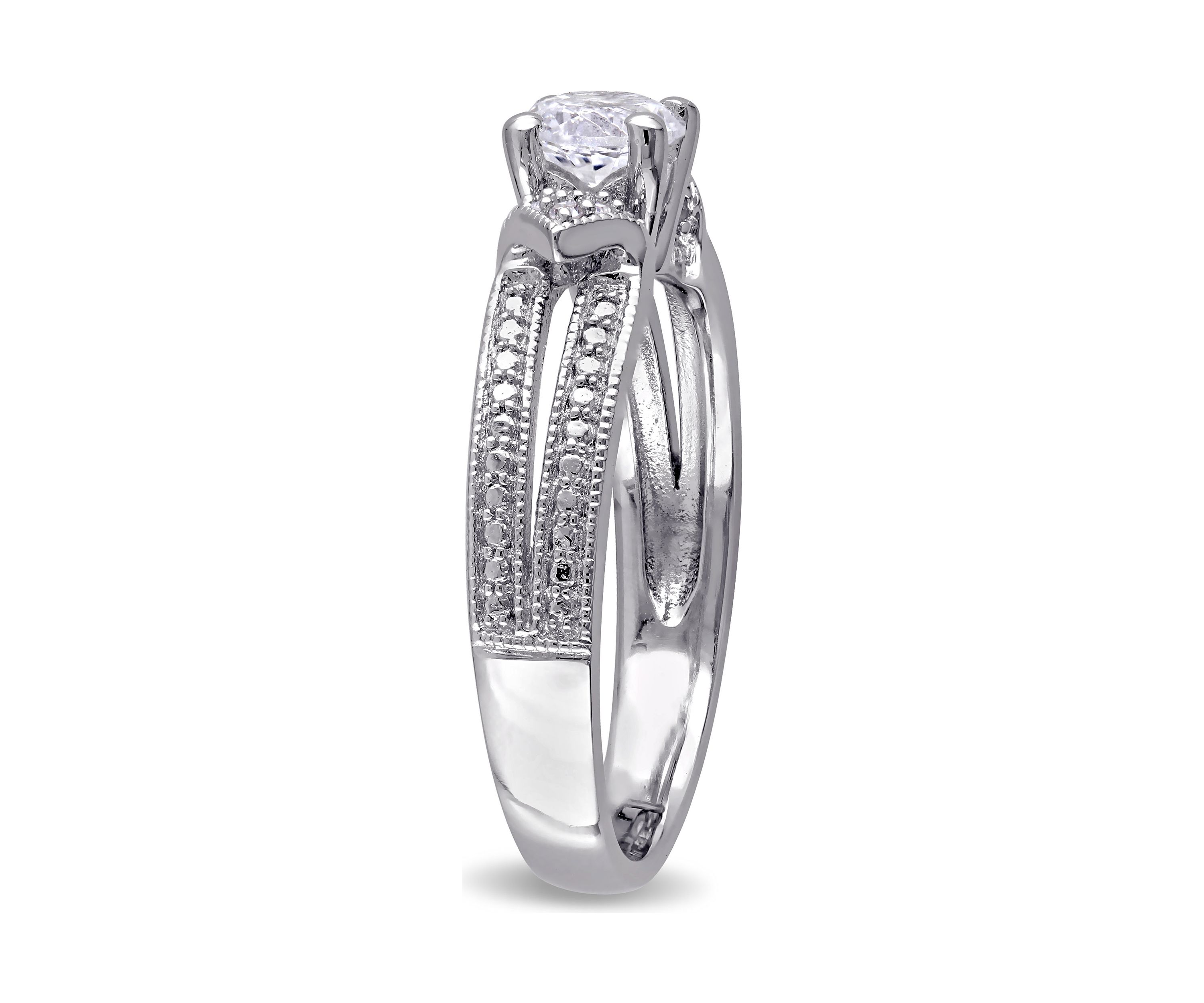 5/8 ct. t.w. Created White Sapphire and Diamond Split Shank Ring in Sterling Silver