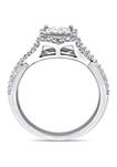 1/2 ct. t.w. Diamond Halo Crossover Engagement Ring in Sterling Silver