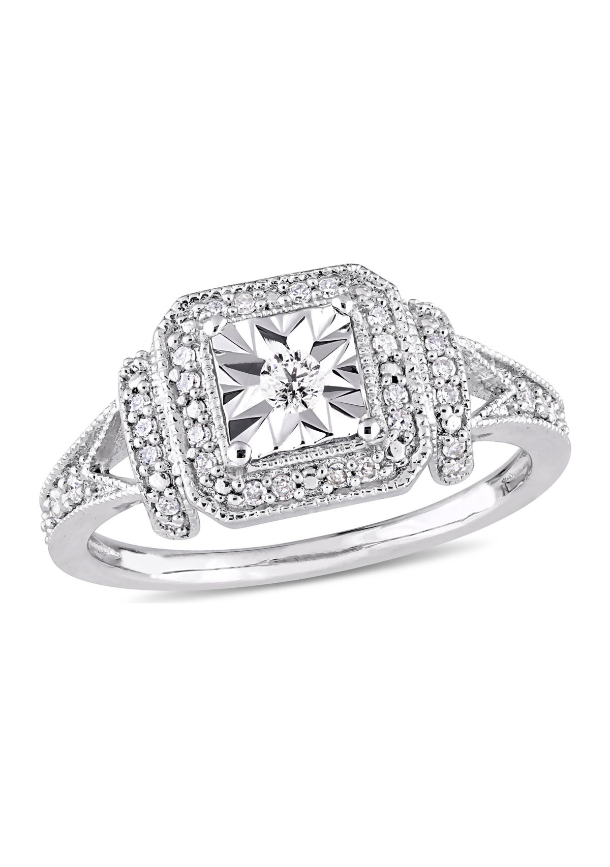 Belk & Co. 1/5 ct. t.w. Diamond Halo Square Vintage Promise Ring in ...