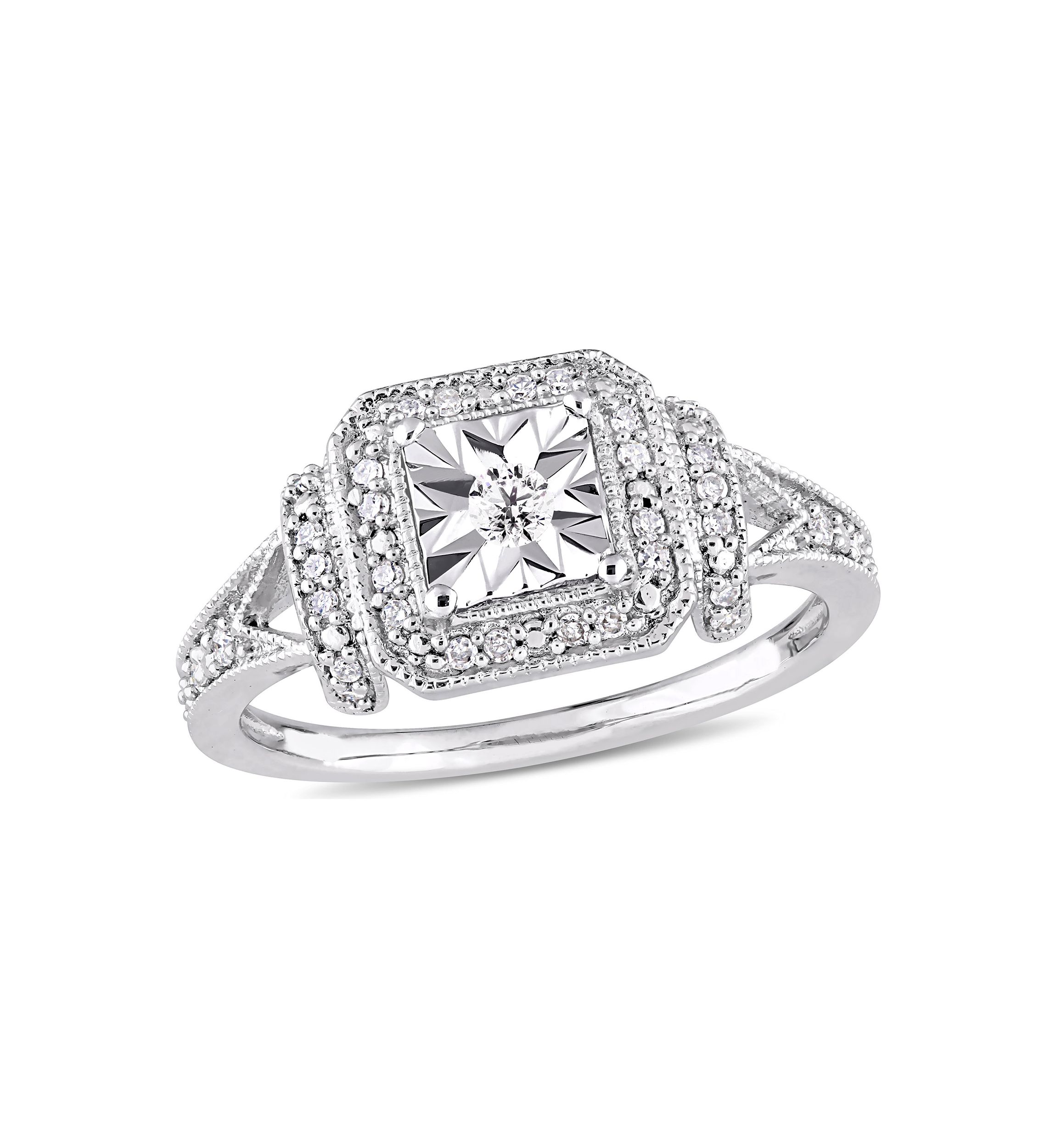 1/5 ct. t.w. Diamond Halo Square Vintage Promise Ring in Sterling Silver