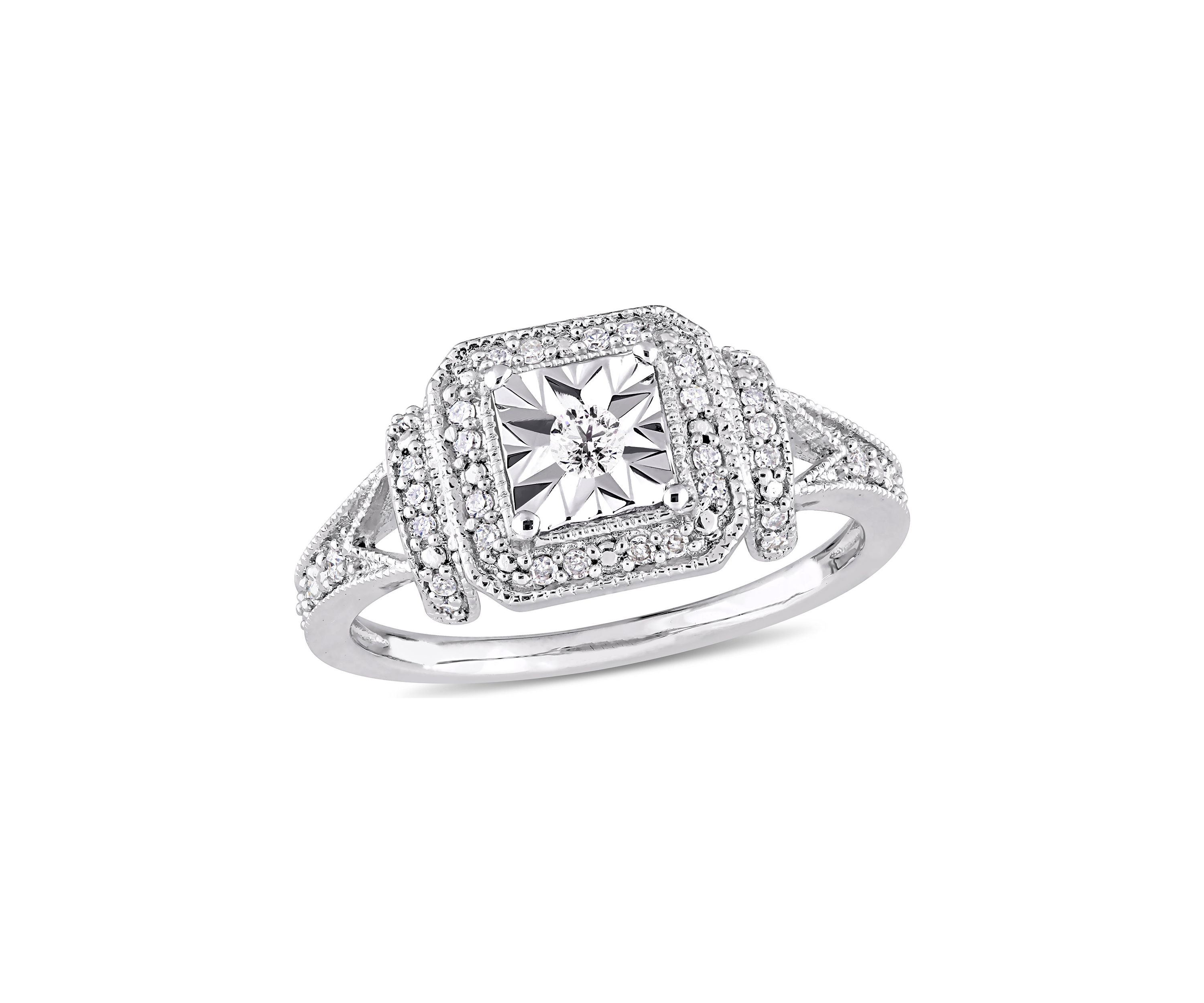 1/5 ct. t.w. Diamond Halo Square Vintage Promise Ring in Sterling Silver