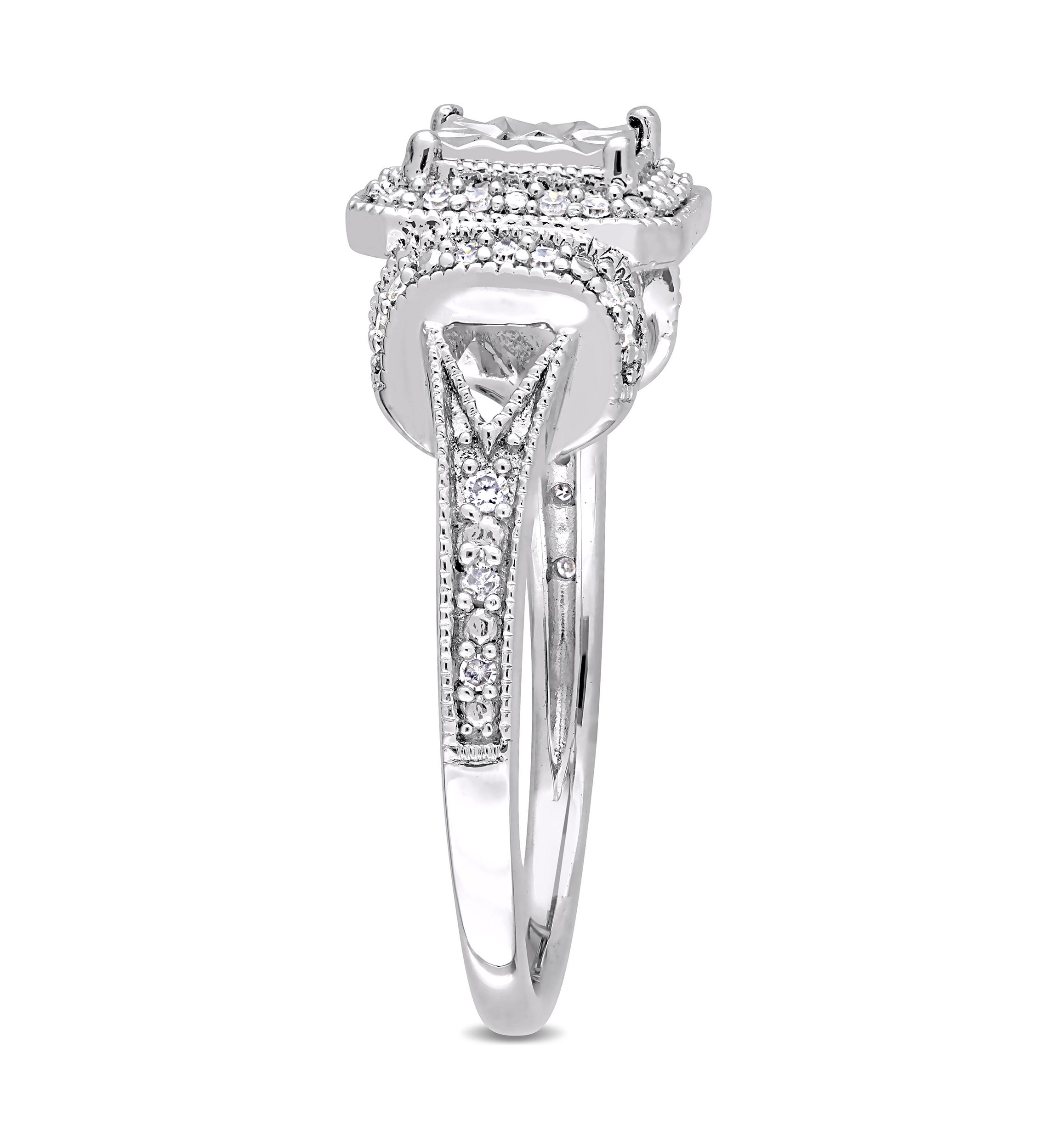 1/5 ct. t.w. Diamond Halo Square Vintage Promise Ring in Sterling Silver