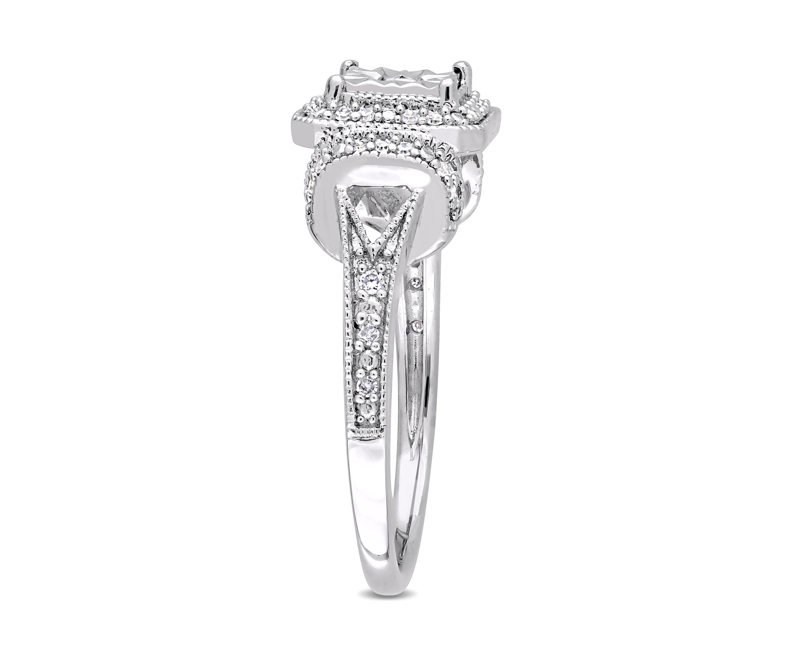 1/5 ct. t.w. Diamond Halo Square Vintage Promise Ring in Sterling Silver