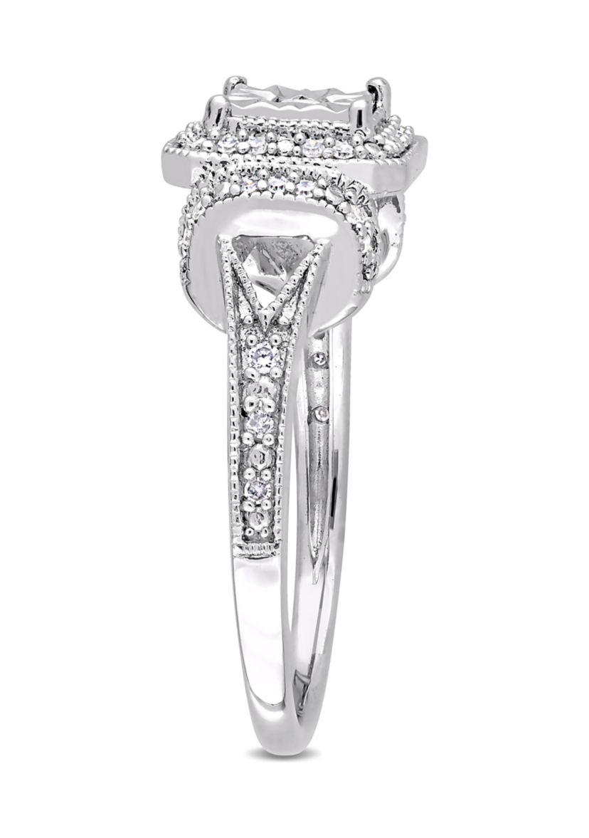 1/5 ct. t.w. Diamond Halo Square Vintage Promise Ring in Sterling Silver