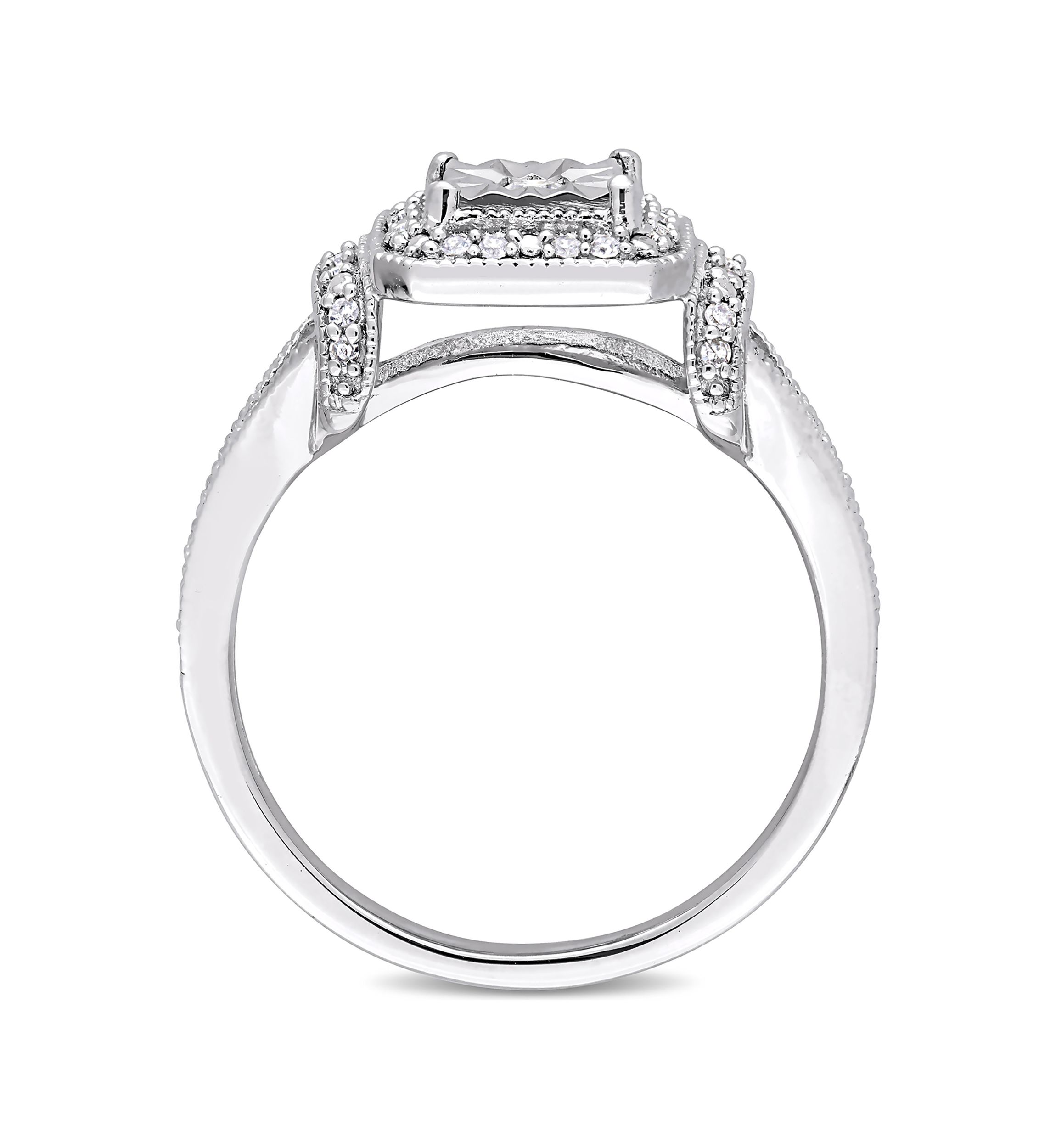 1/5 ct. t.w. Diamond Halo Square Vintage Promise Ring in Sterling Silver
