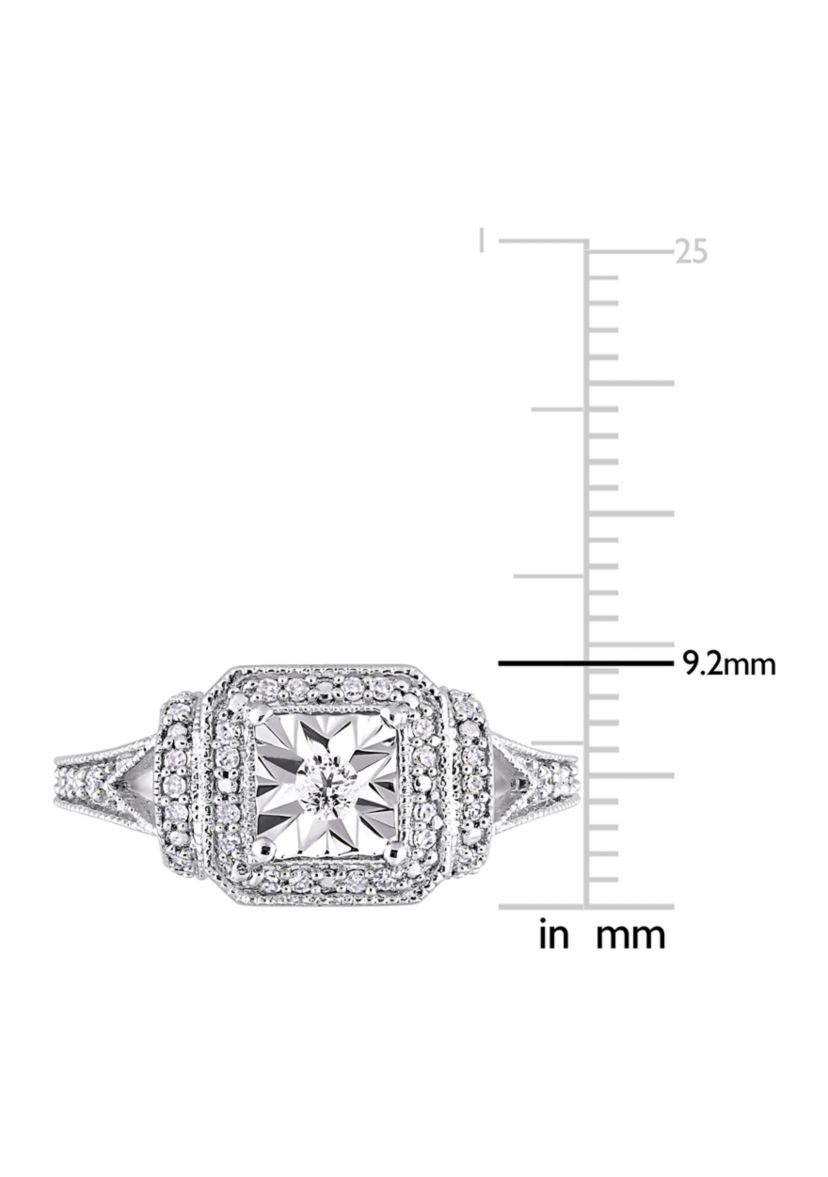 1/5 ct. t.w. Diamond Halo Square Vintage Promise Ring in Sterling Silver