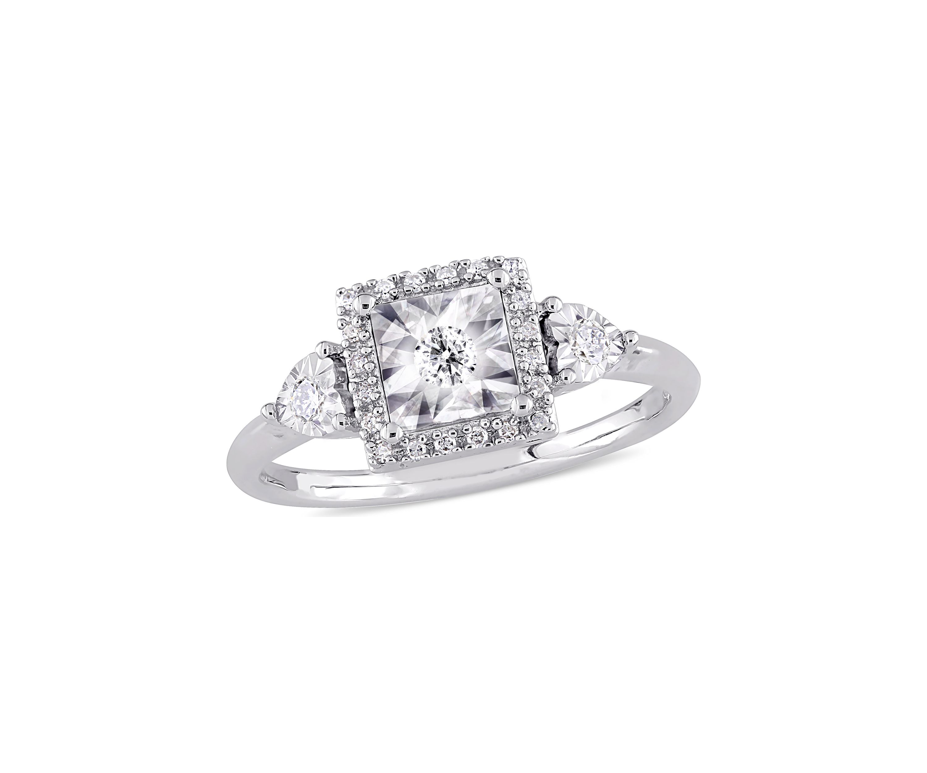 1/6 ct. t.w. Diamond Halo Engagement Ring in Sterling Silver