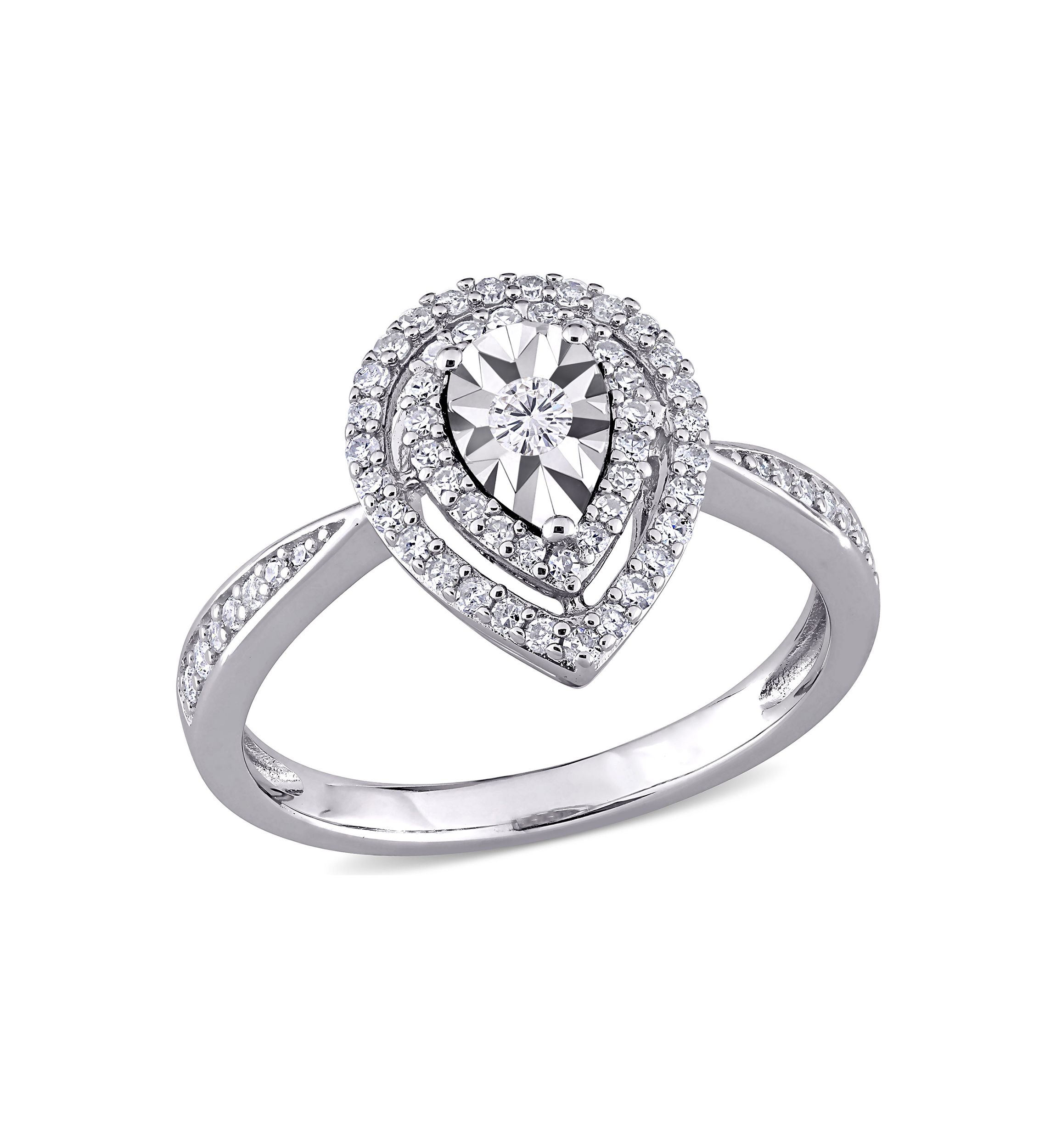 3/8 ct. t.w. Diamond Double Halo Teardrop Engagement Ring in Sterling Silver