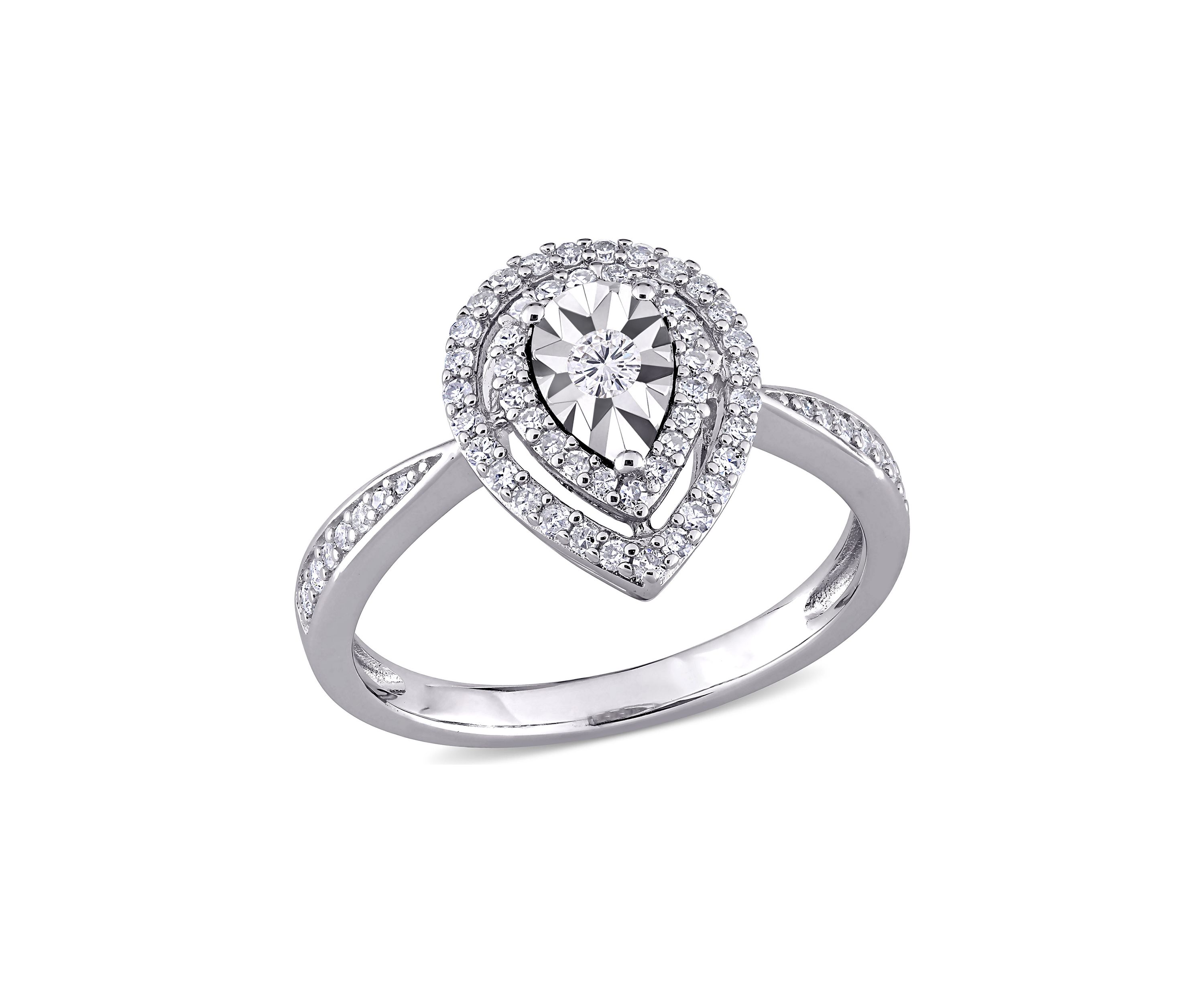3/8 ct. t.w. Diamond Double Halo Teardrop Engagement Ring in Sterling Silver
