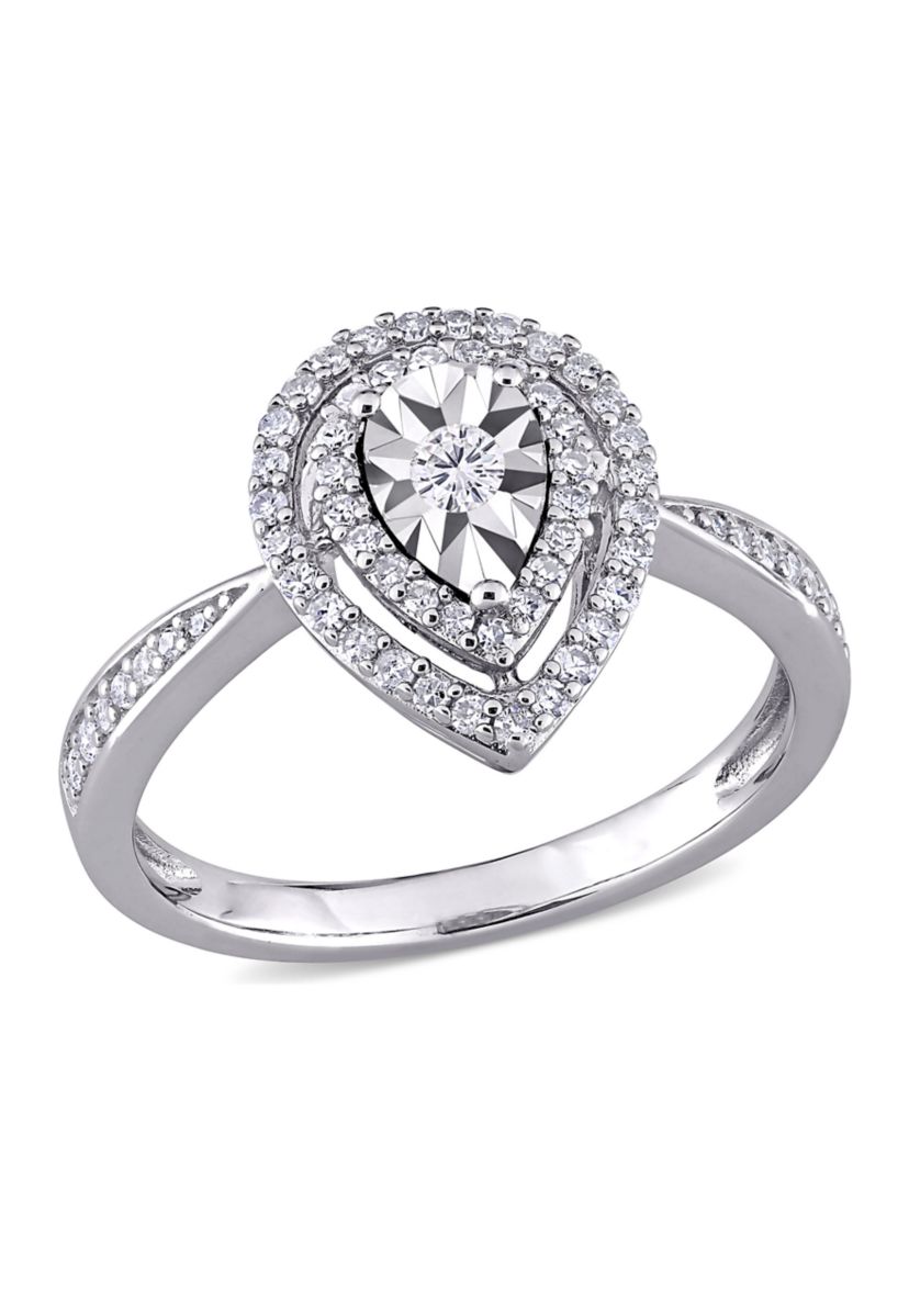 3/8 ct. t.w. Diamond Double Halo Teardrop Engagement Ring in Sterling Silver