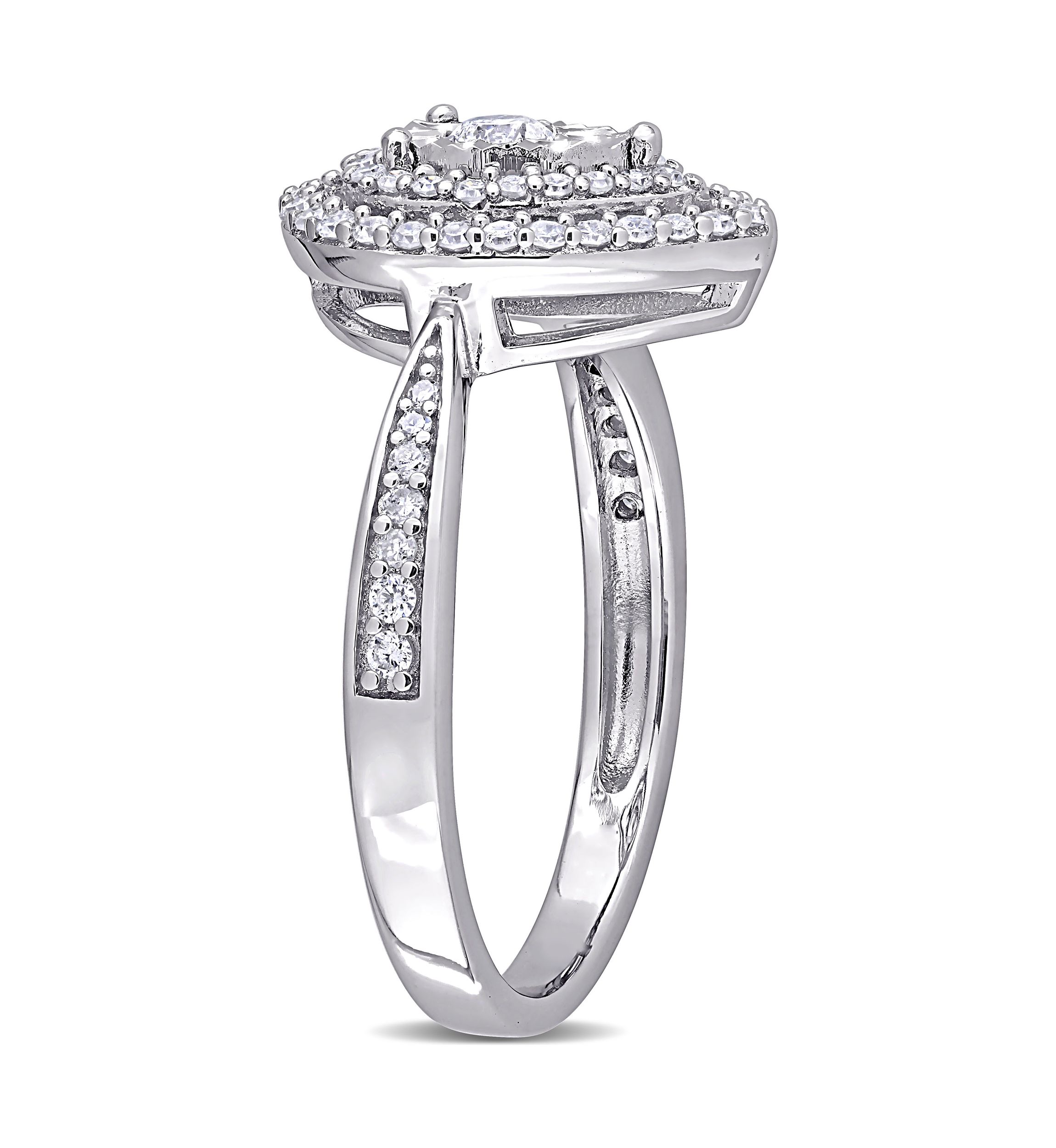 3/8 ct. t.w. Diamond Double Halo Teardrop Engagement Ring in Sterling Silver
