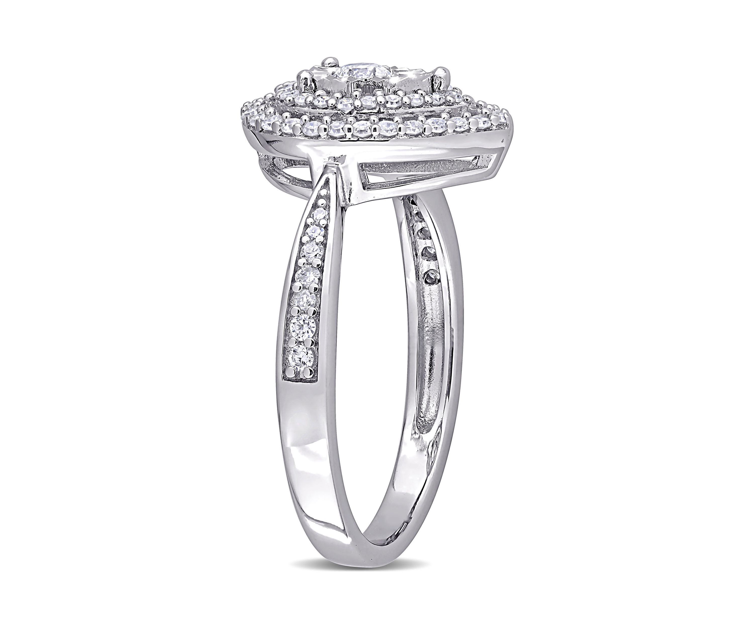 3/8 ct. t.w. Diamond Double Halo Teardrop Engagement Ring in Sterling Silver