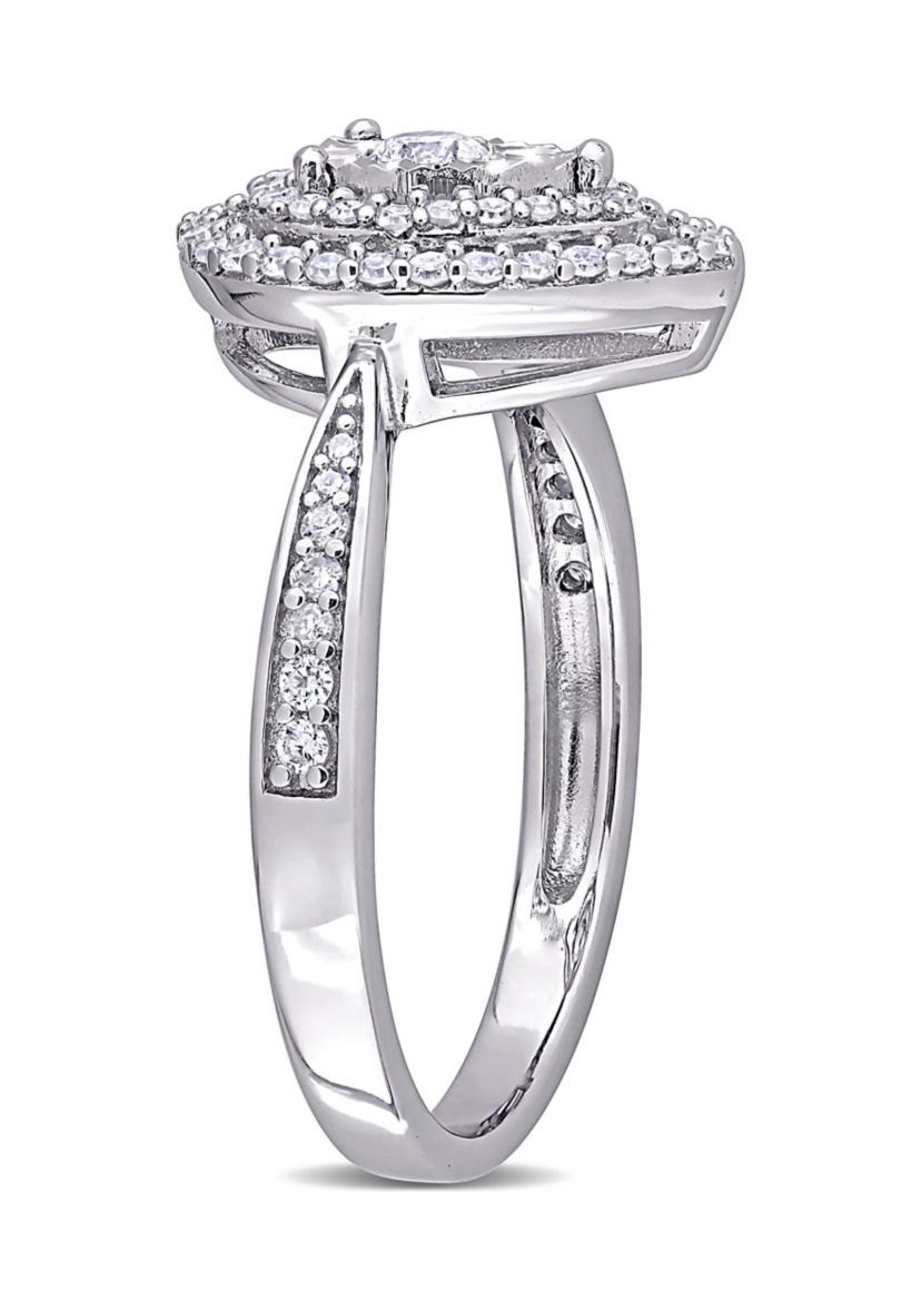 3/8 ct. t.w. Diamond Double Halo Teardrop Engagement Ring in Sterling Silver