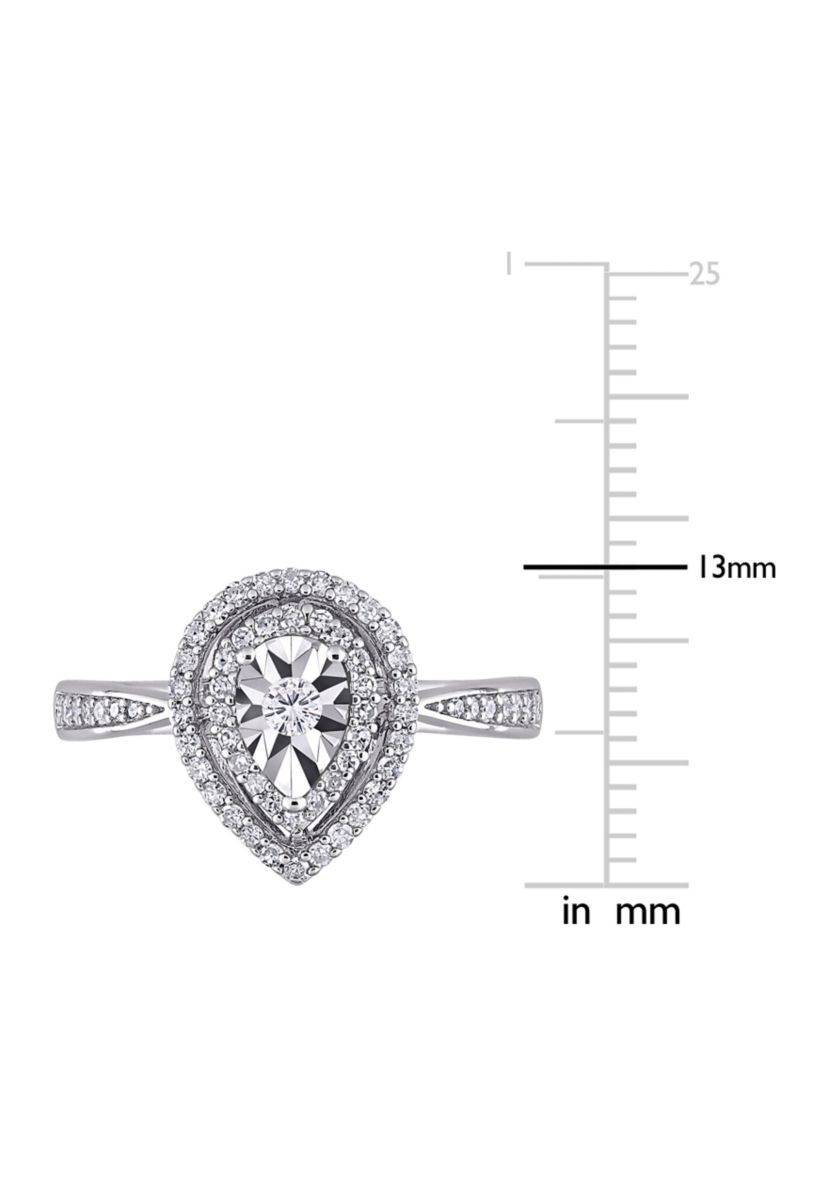 3/8 ct. t.w. Diamond Double Halo Teardrop Engagement Ring in Sterling Silver