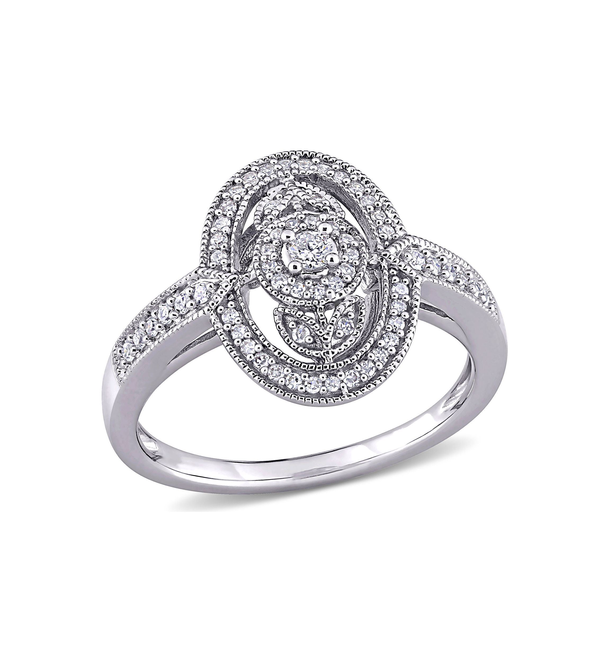 1/4 ct. t.w. Diamond Vintage Oval Halo Engagement Ring in Sterling Silver