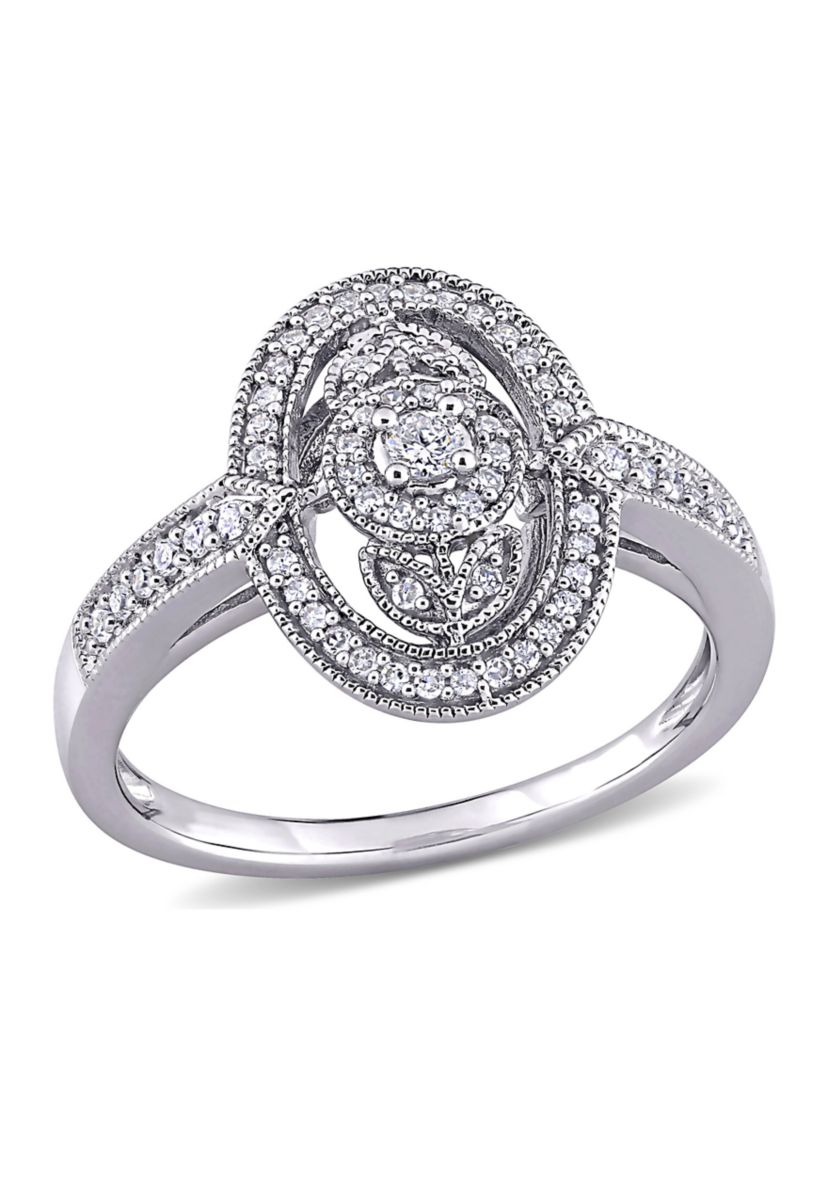 1/4 ct. t.w. Diamond Vintage Oval Halo Engagement Ring in Sterling Silver