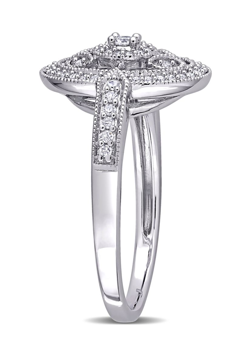 1/4 ct. t.w. Diamond Vintage Oval Halo Engagement Ring in Sterling Silver