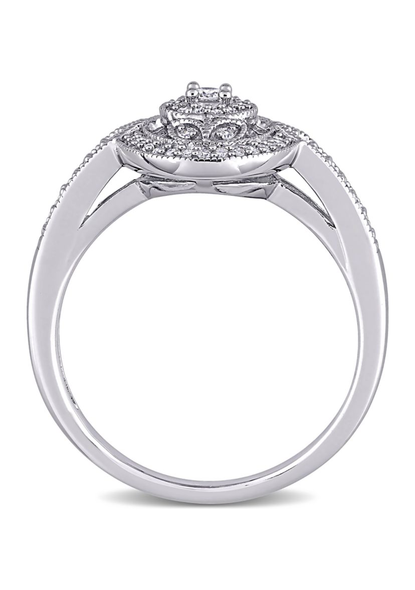 1/4 ct. t.w. Diamond Vintage Oval Halo Engagement Ring in Sterling Silver
