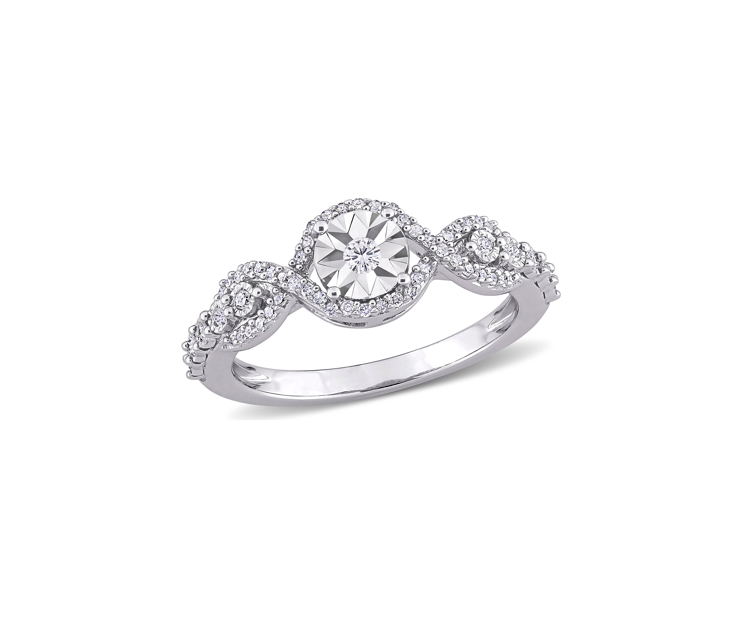 1/4 ct. t.w. Diamond Swirl Halo Engagement Ring in Sterling Silver