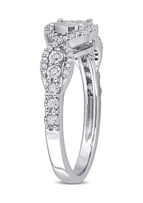 1/4 ct. t.w. Diamond Swirl Halo Engagement Ring Sterling Silver