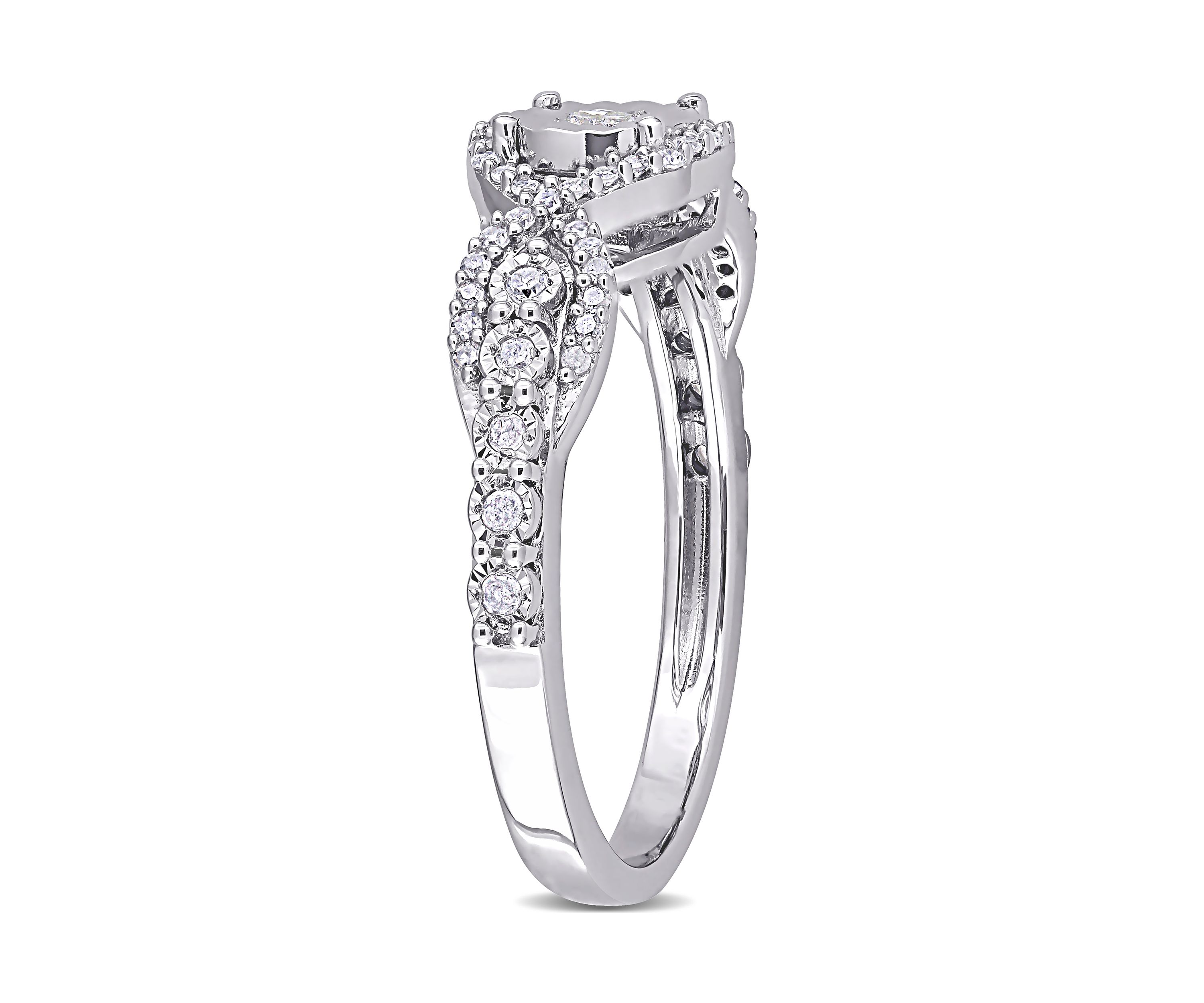 1/4 ct. t.w. Diamond Swirl Halo Engagement Ring in Sterling Silver