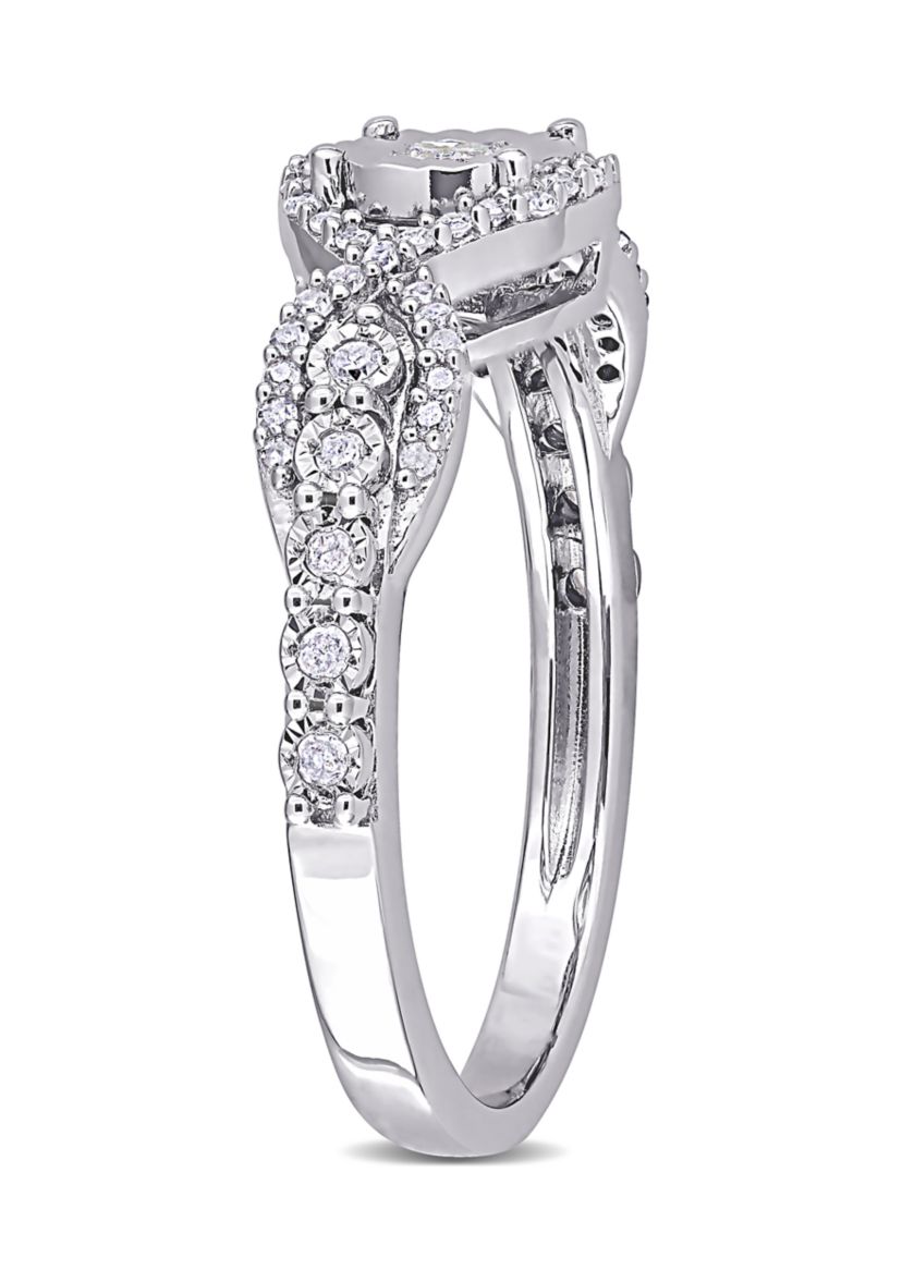 1/4 ct. t.w. Diamond Swirl Halo Engagement Ring in Sterling Silver