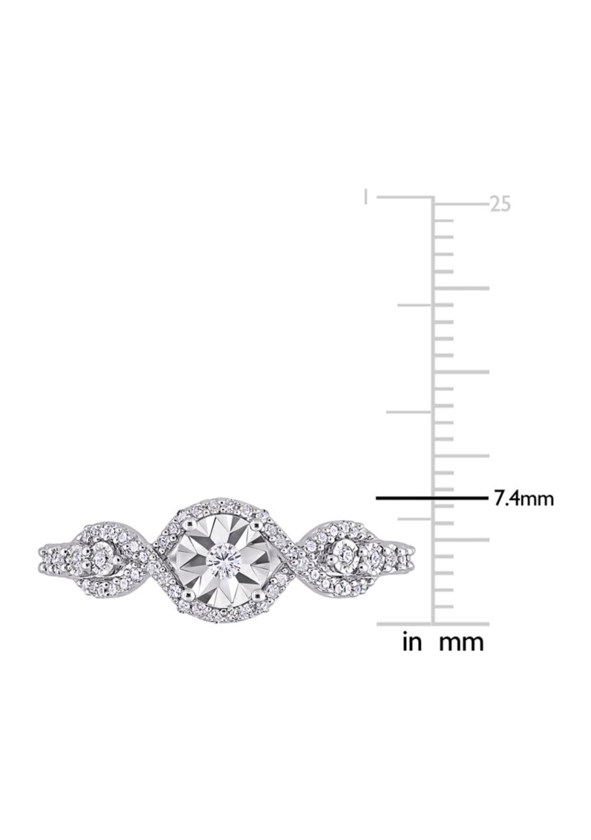 1/4 ct. t.w. Diamond Swirl Halo Engagement Ring in Sterling Silver