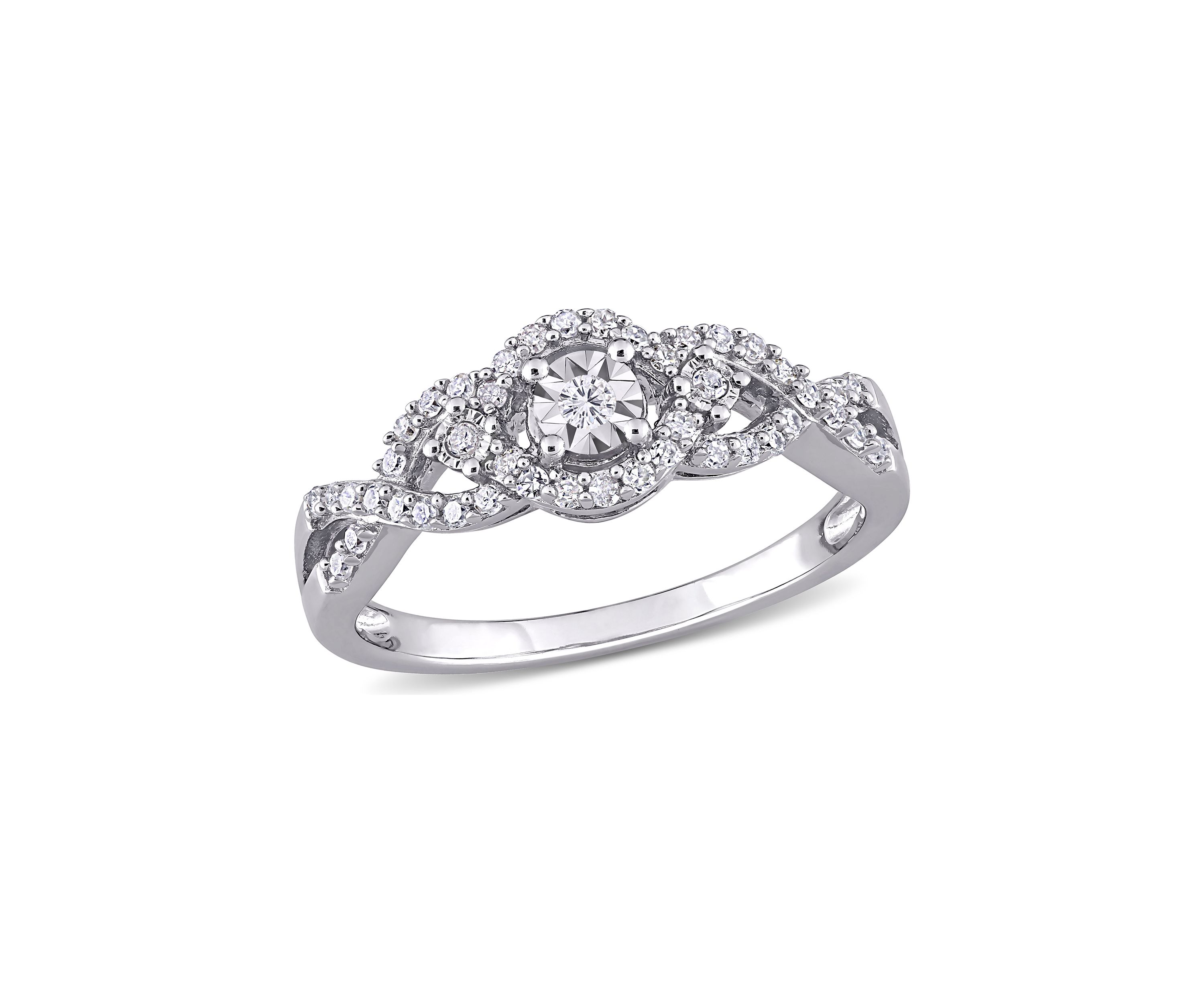 1/4 ct. t.w. Diamond Swirl Halo Engagement Ring in Sterling Silver