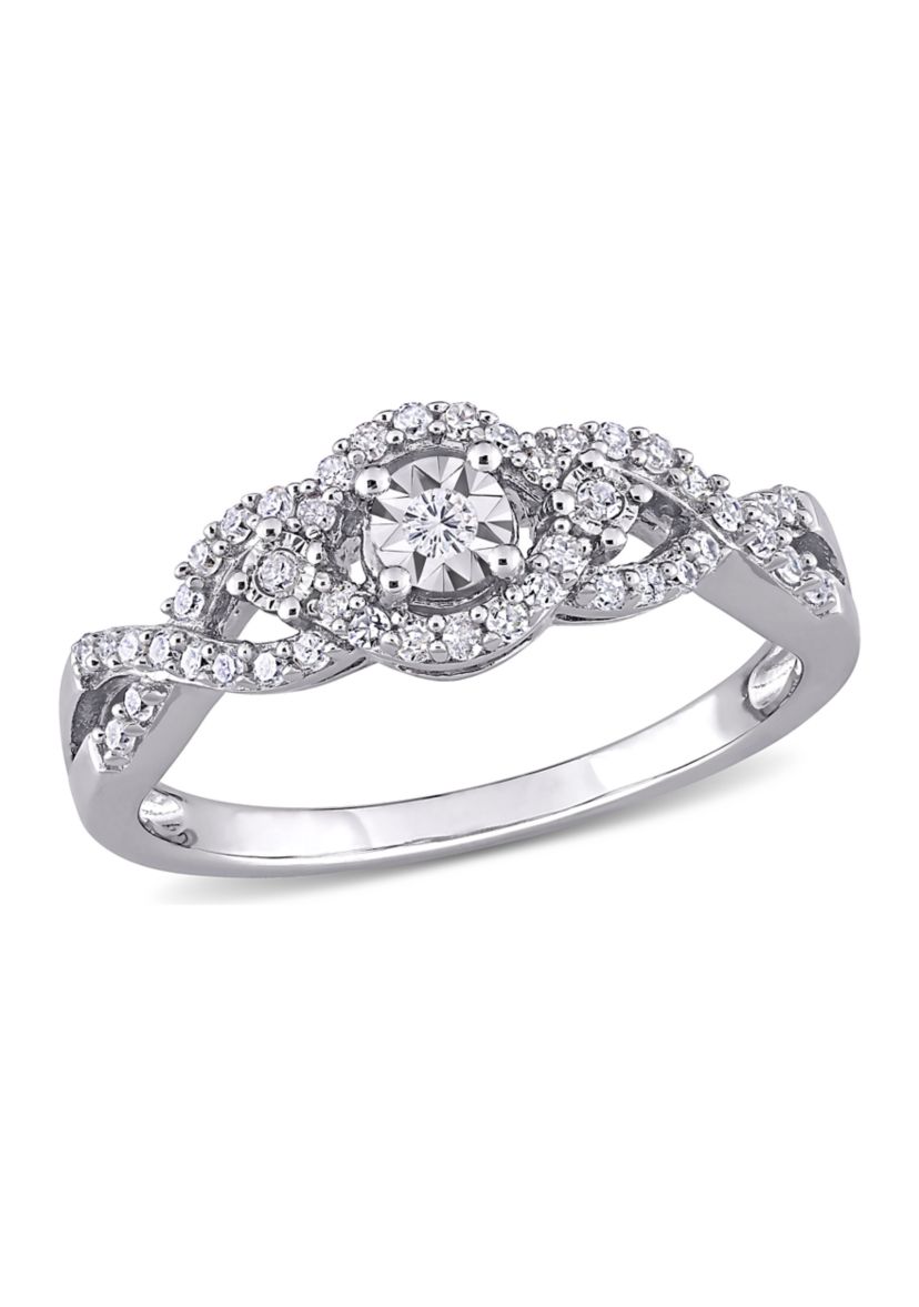 1/4 ct. t.w. Diamond Swirl Halo Engagement Ring in Sterling Silver
