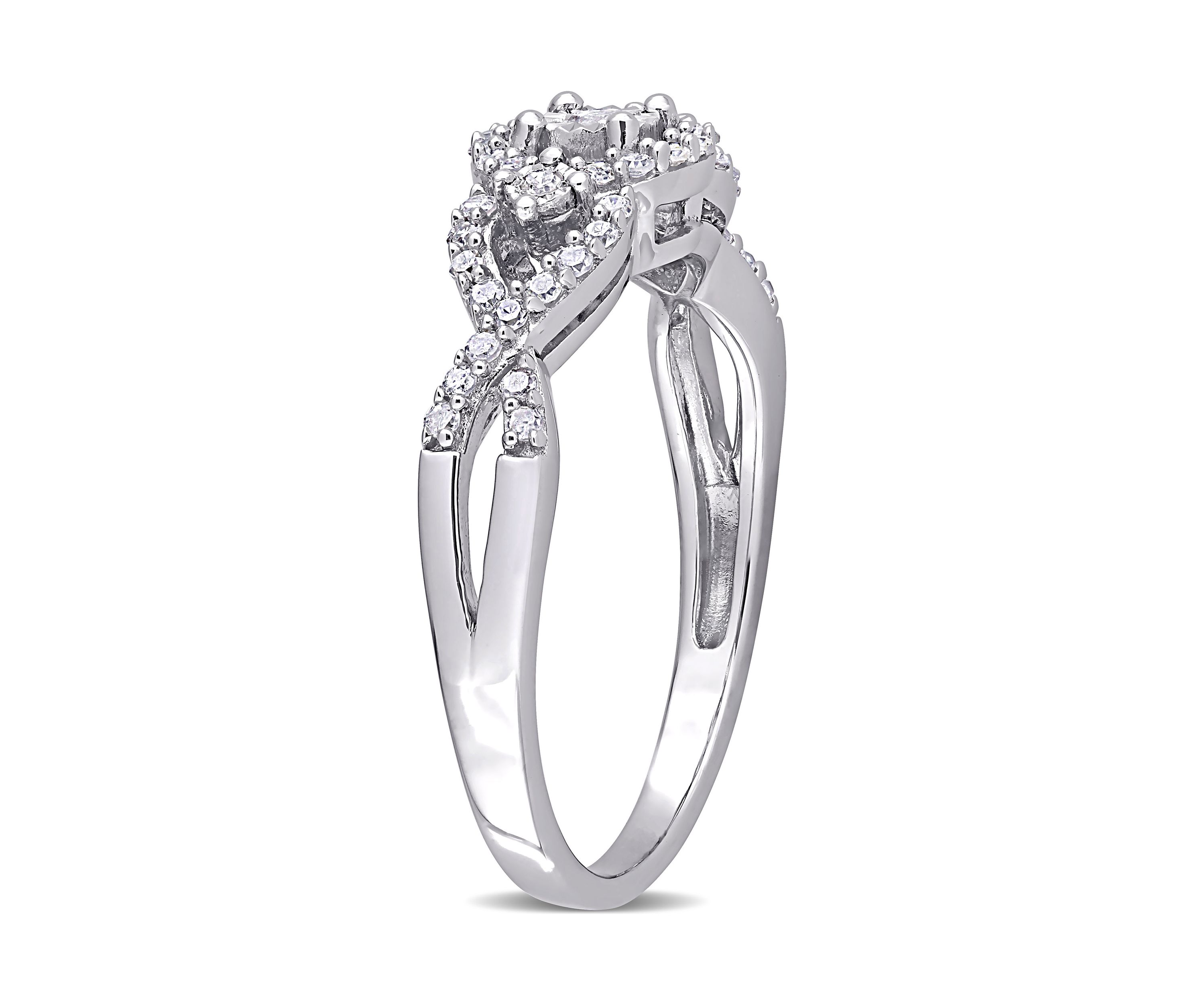 1/4 ct. t.w. Diamond Swirl Halo Engagement Ring in Sterling Silver